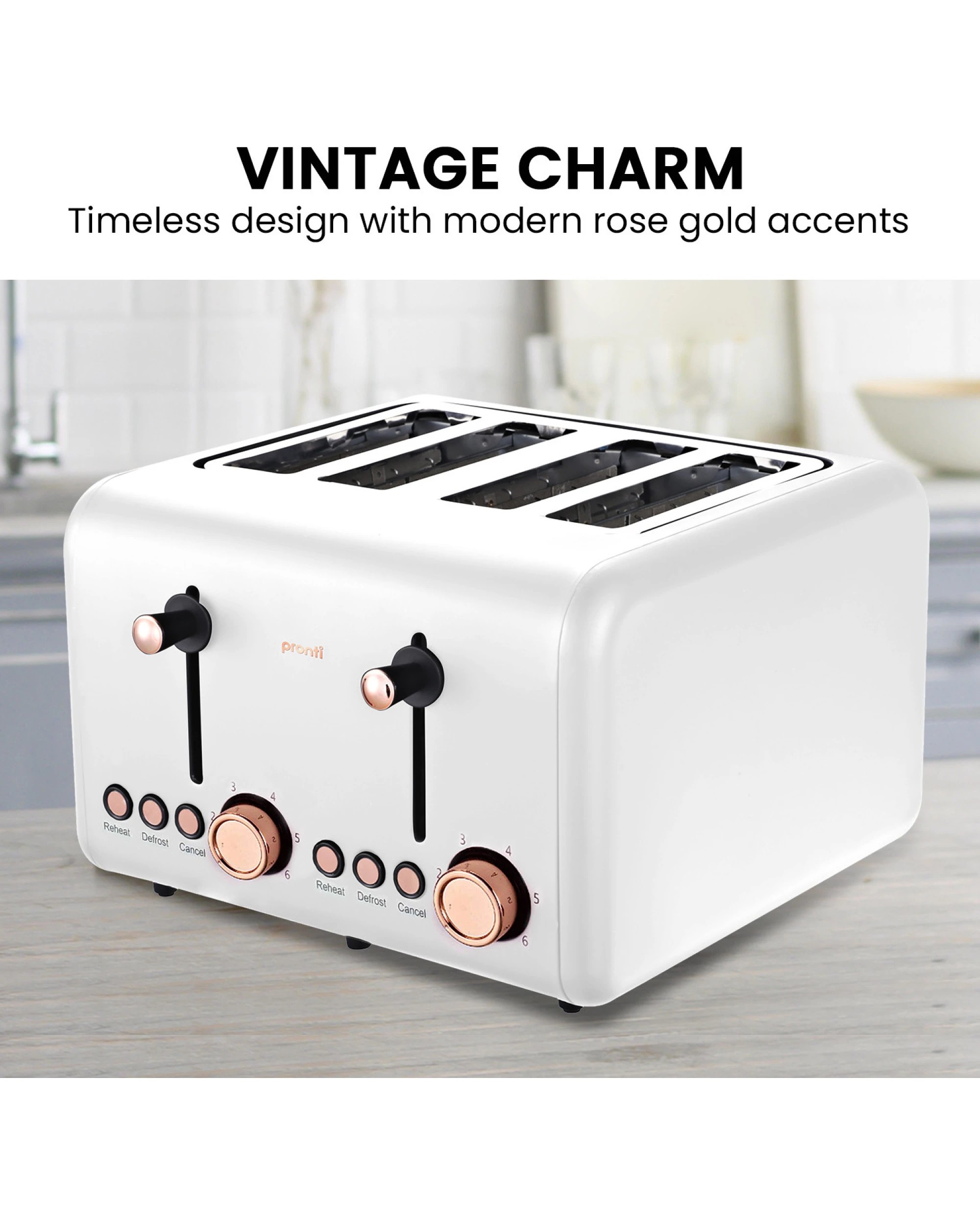 2 Pronti 4 Slice Toaster Rose Trim Collection - White, 2 of 9