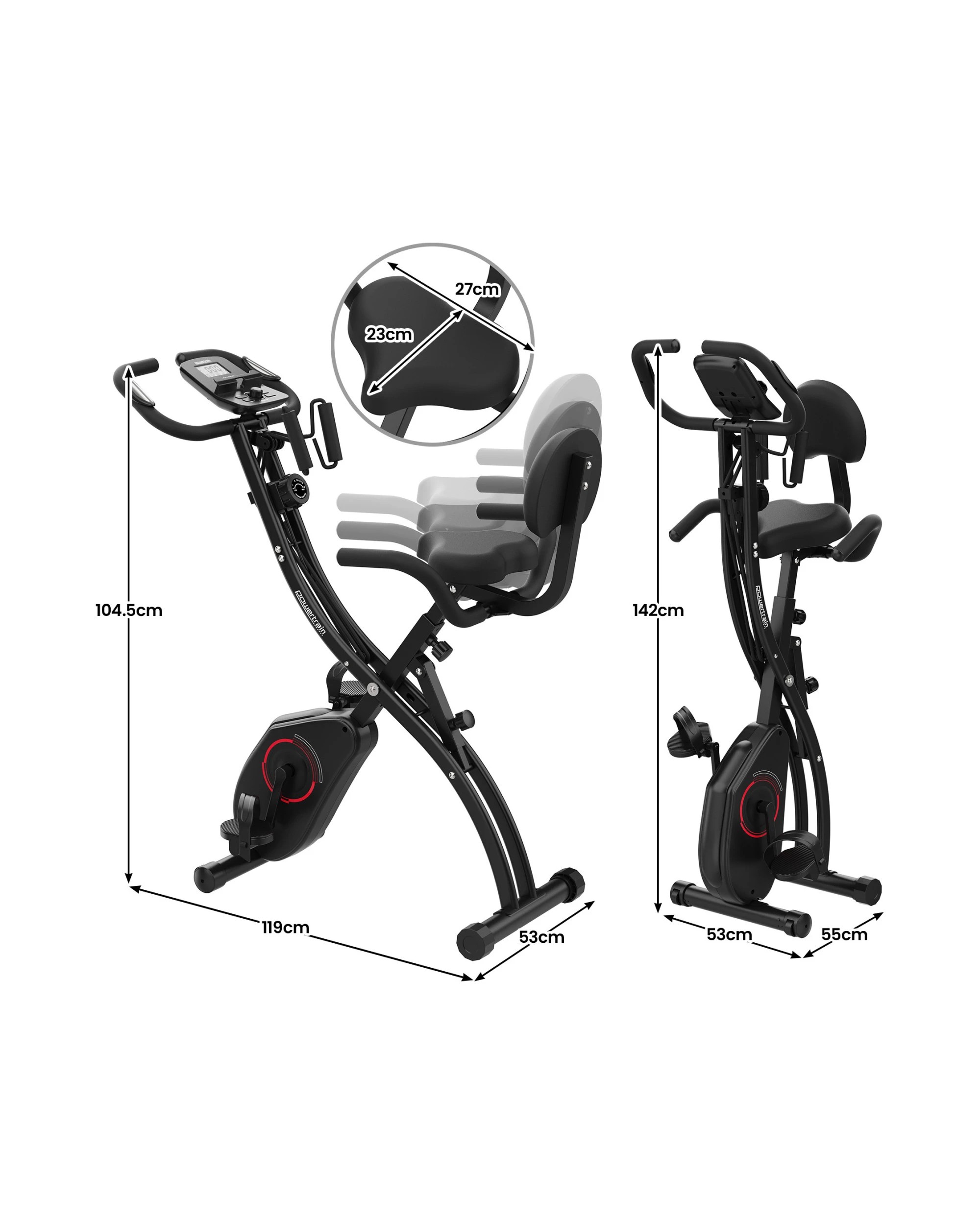 2 Powertrain 135E 4-in-1 Foldable X-Bike with LCD Display and Resistance Bands - Black, 2 of 10