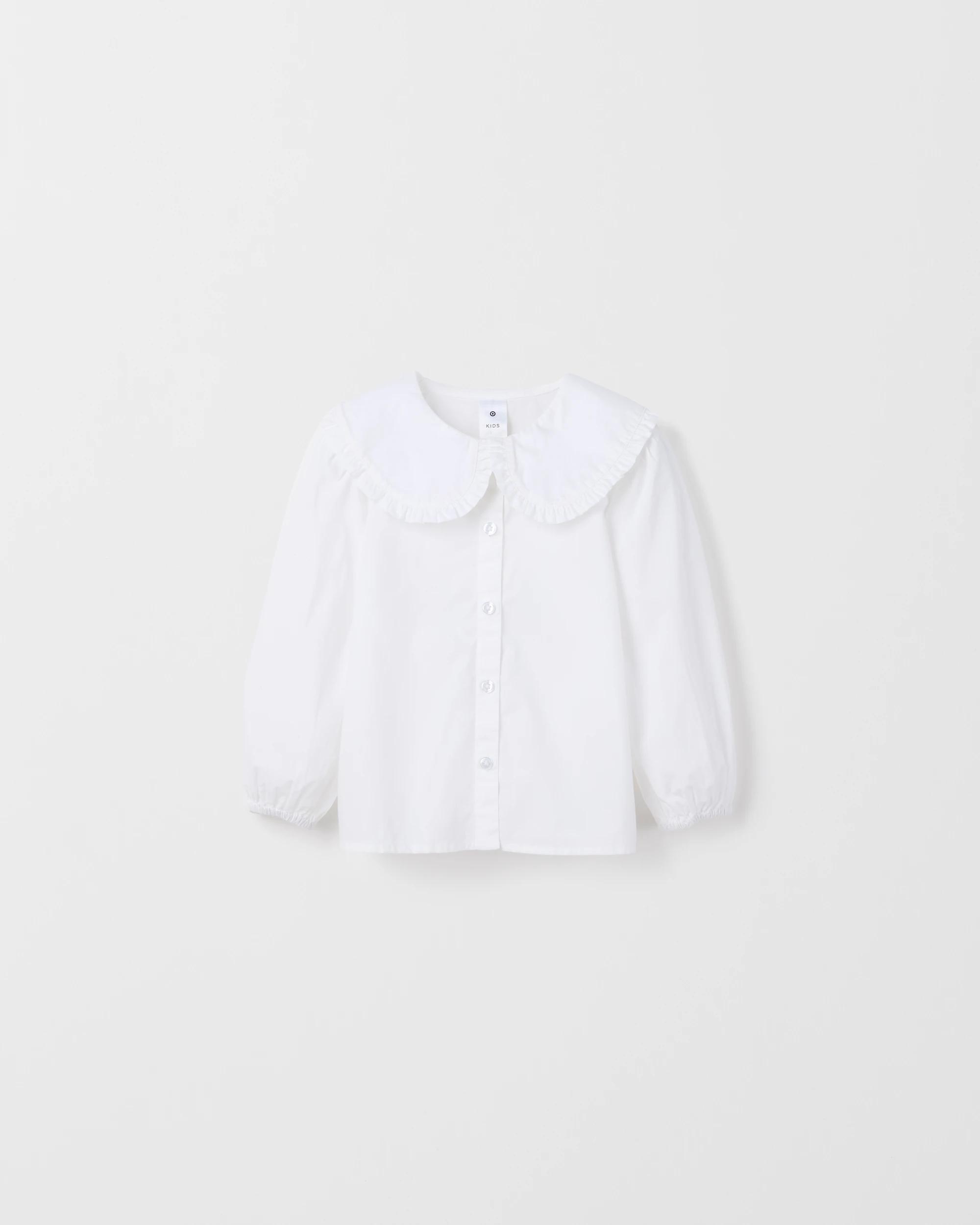 1 Target Kids Long Sleeve Fashion Woven Collared Blouse WHITE, 1 of 3