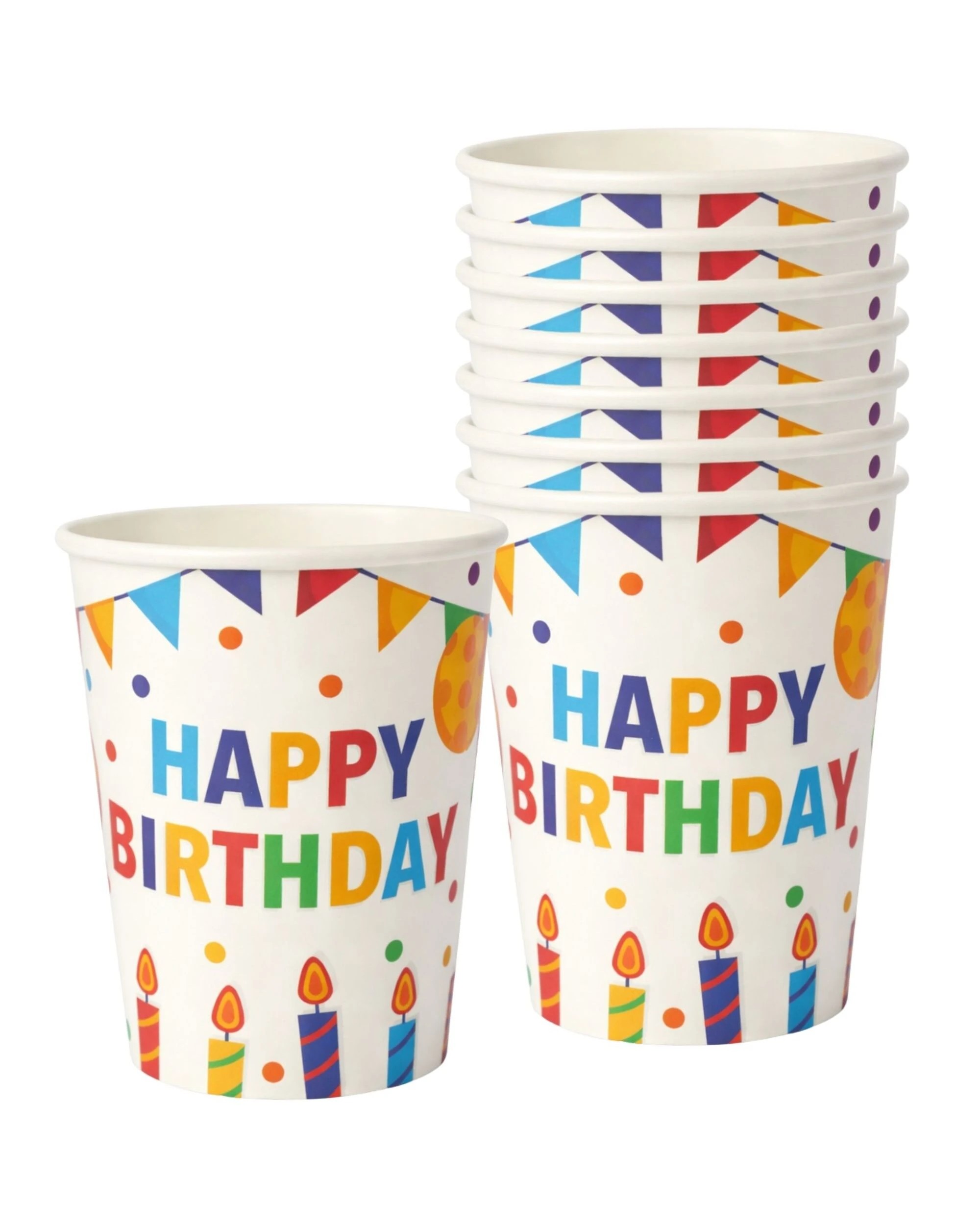 1 Design Group Happy Birthday Paper Cups 270ml Pack of 8 - Multi, 1 of 3