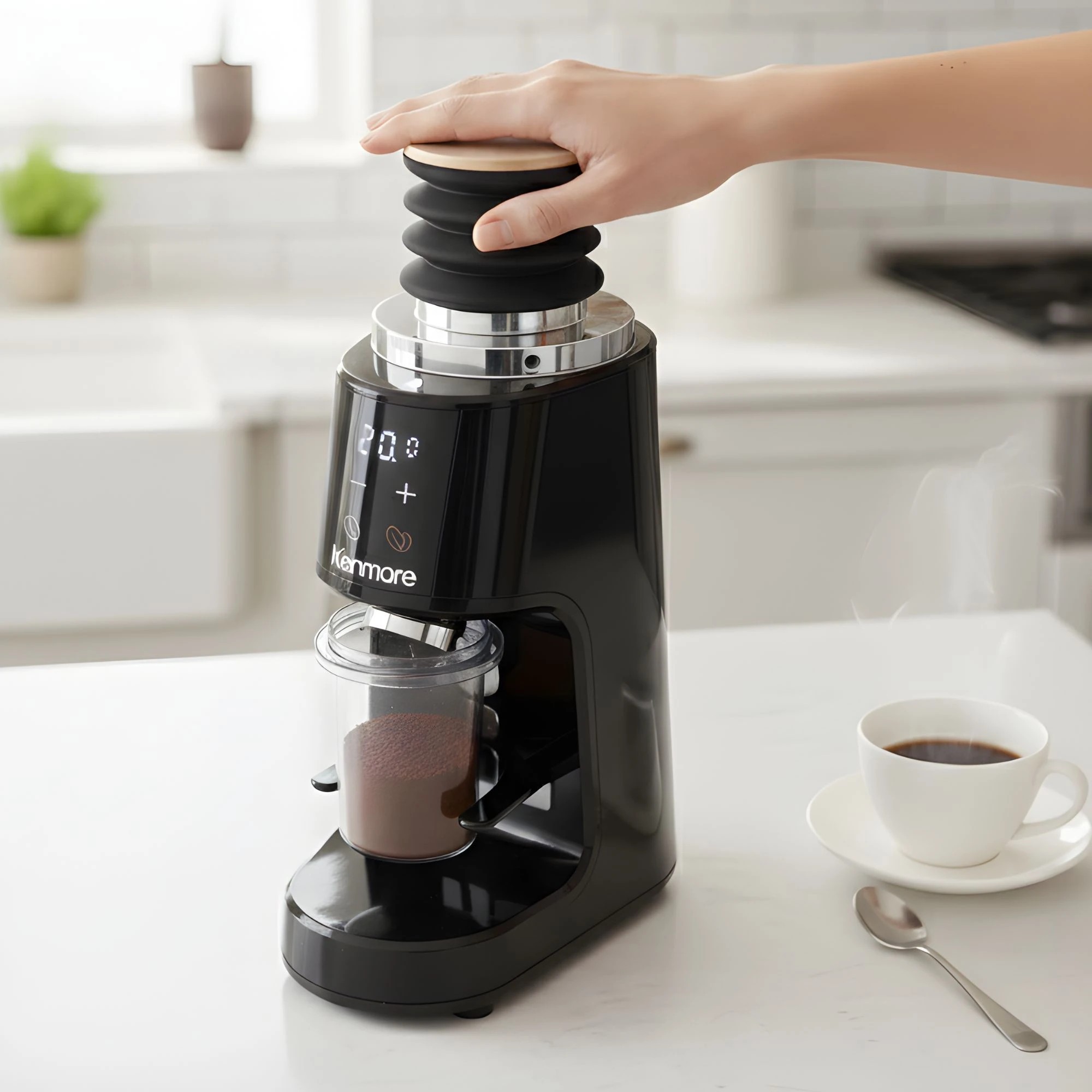7 Kenmore 64mm Flat Burr Coffee Grinder, 100 Settings, Digital Timer, 260W Motor, 255g Hopper, 240V Black, 7 of 8