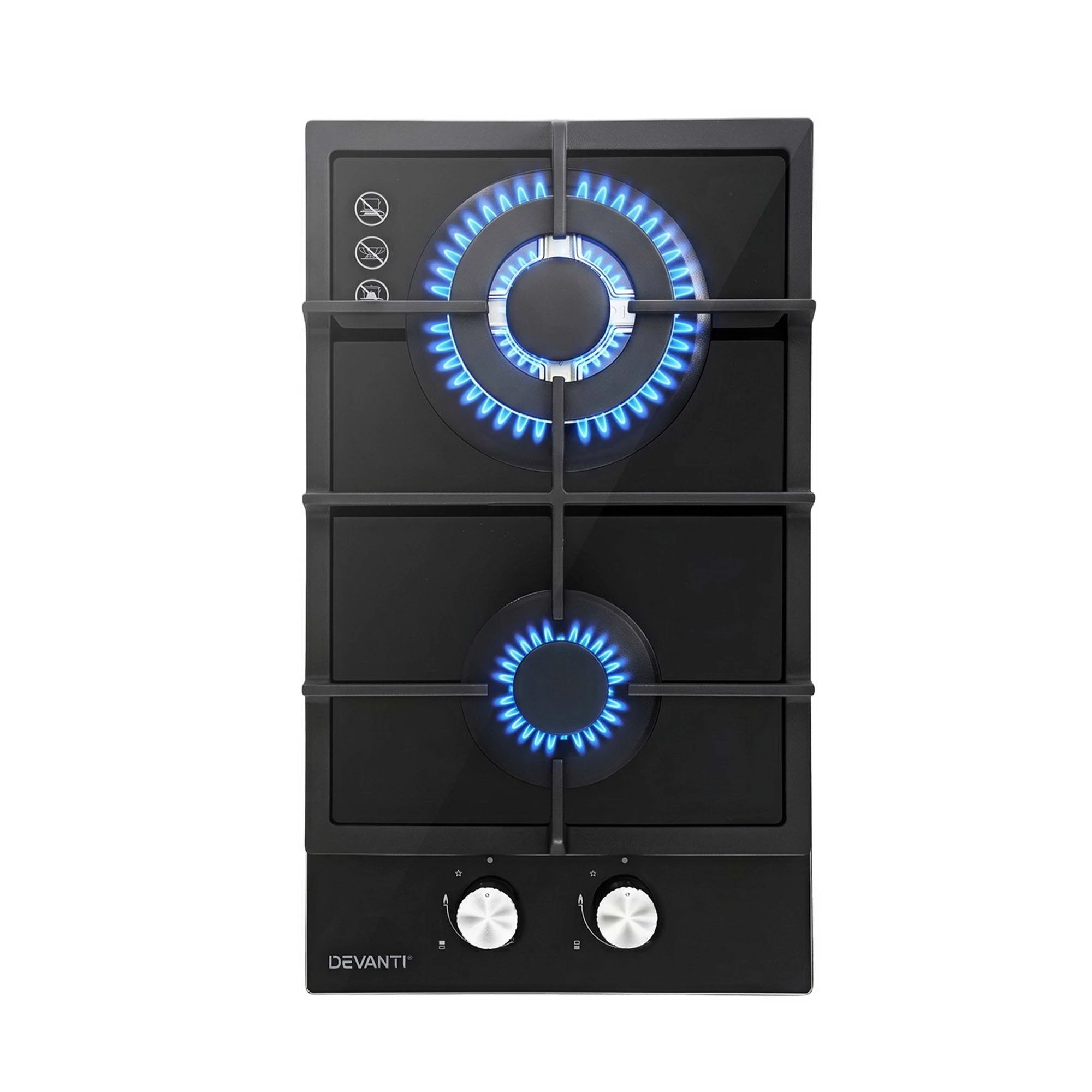 Devanti Gas Cooktop 30cm 2 Burner Built-in Stove Glass Cook Top NG LPG ...