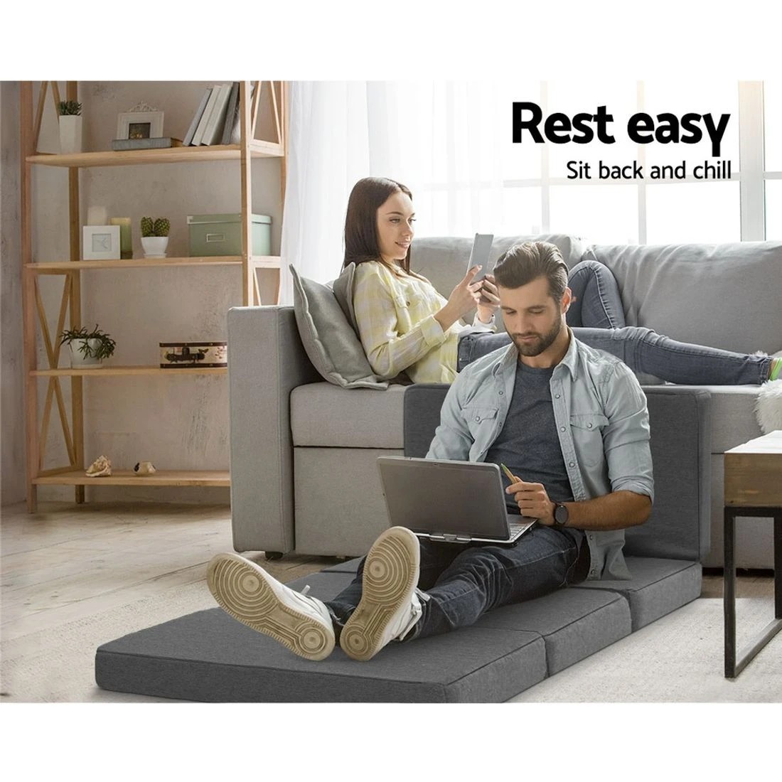 4 Giselle Bedding Foldable Mattress Folding Foam Single Portable Easy Storage Guest Bed Comfortable Support - Grey, 4 of 7