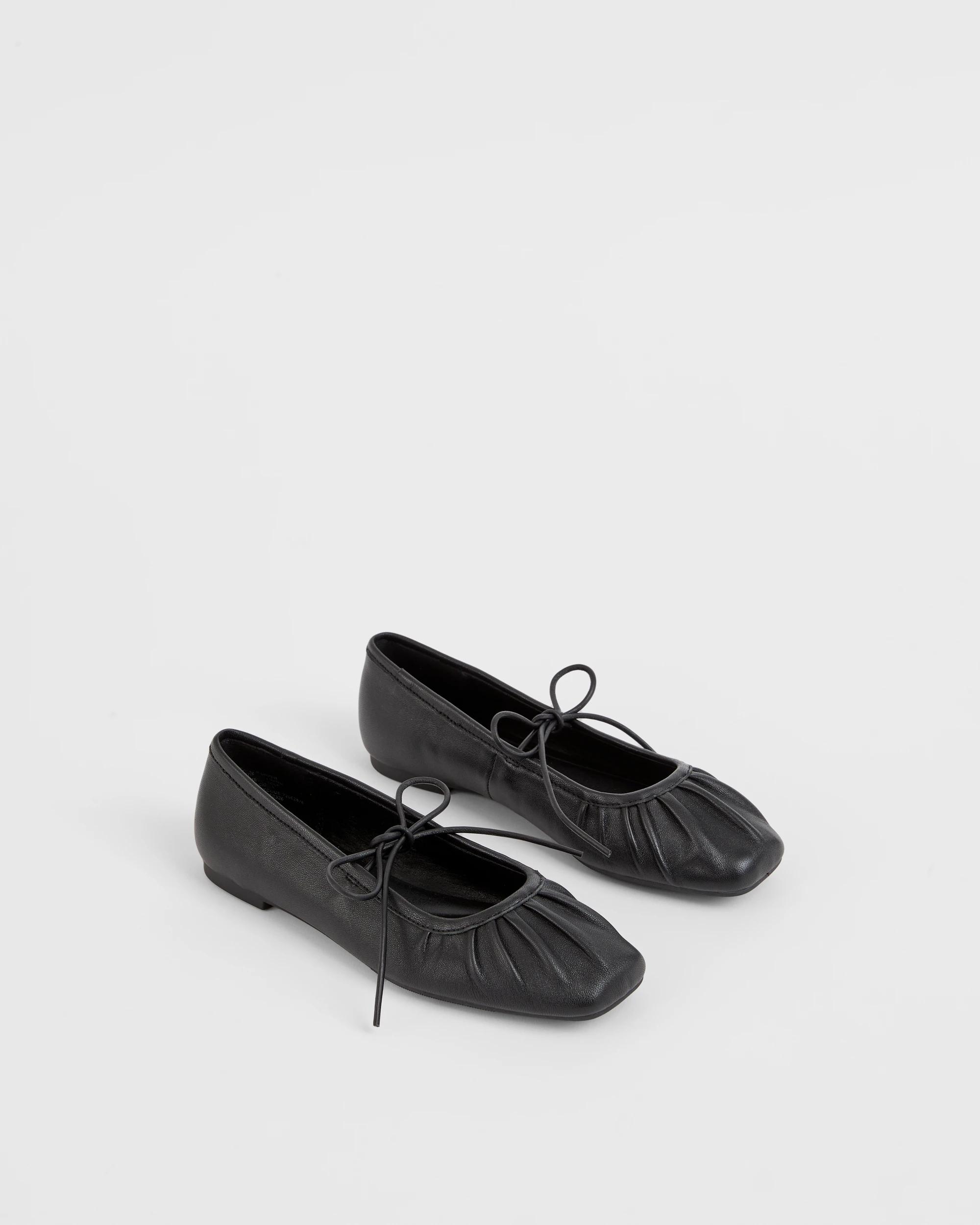 2 Target Woman Genuine Suede Leather Gathered Ballet Flat - Lily BLACK LEATHER, 2 of 3