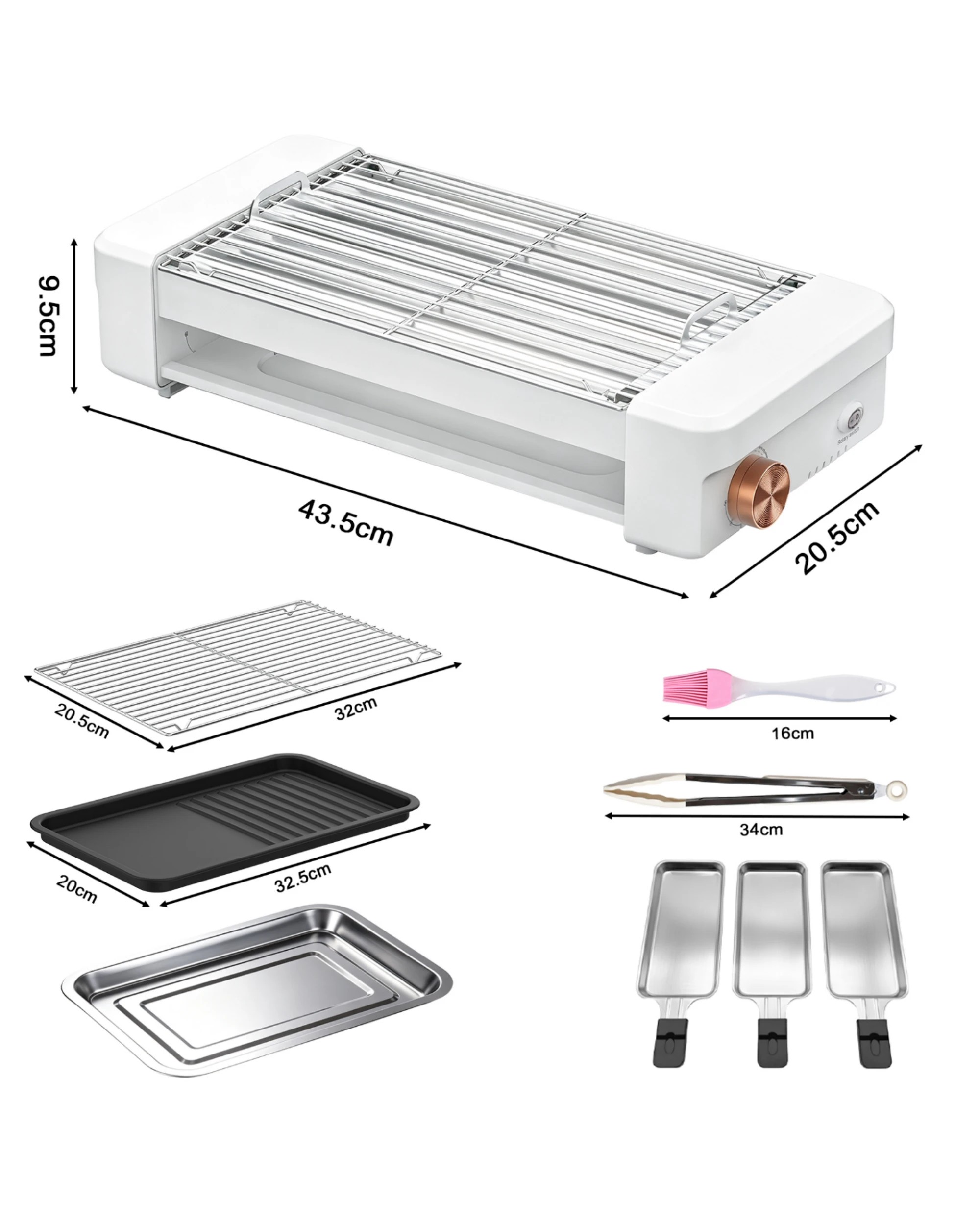 4 Yopower 4 in 1 Electric Grill with Hot Dog Roller BBQ Rack and 3 Pans - White, 4 of 4