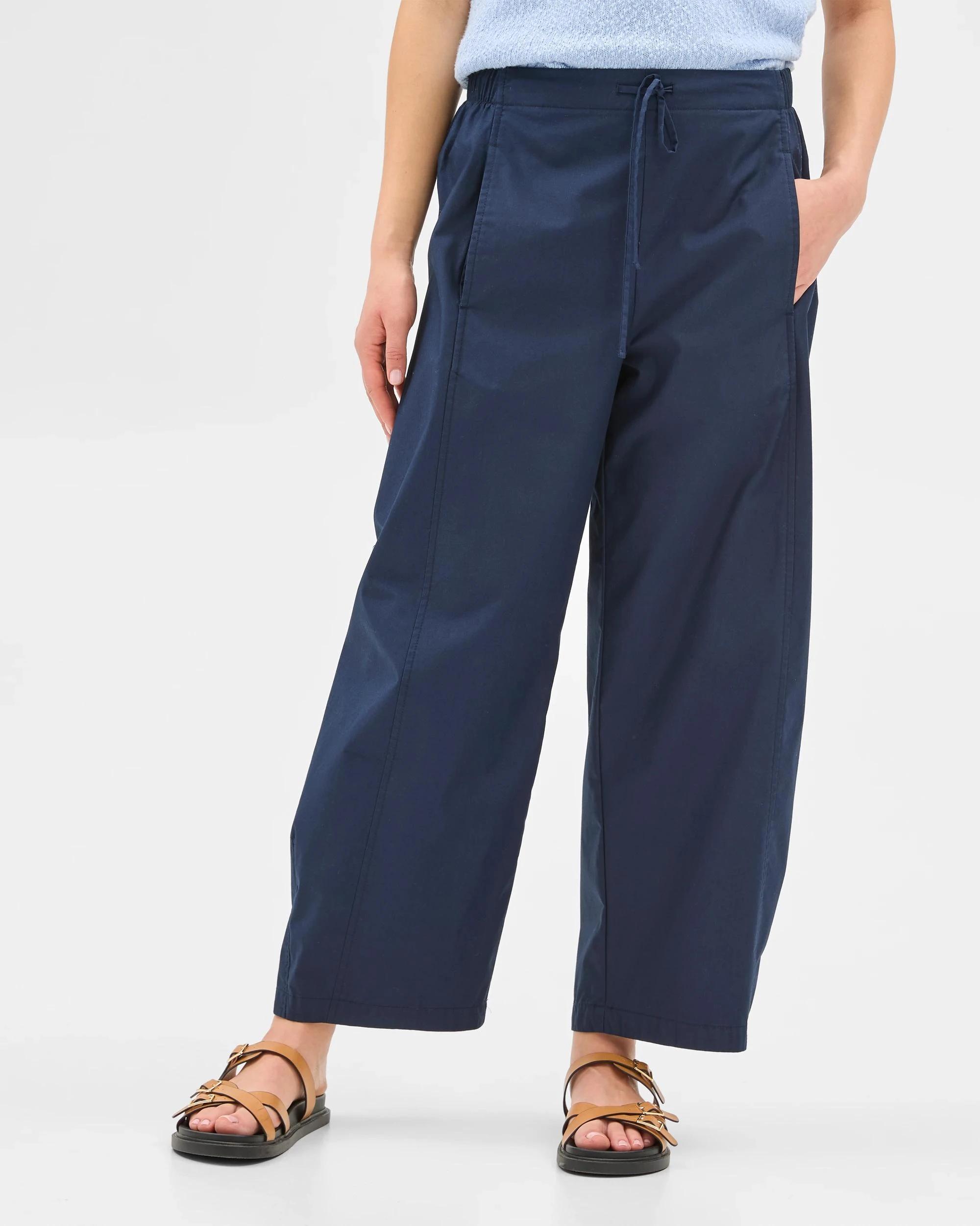 4 Target Australian Cotton Tie Waist Barrel Pants NAVY BLUE, 4 of 8