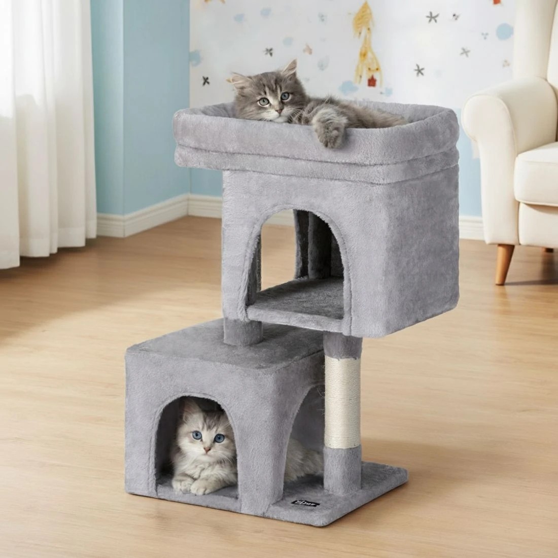 5 i.Pet Cat Tree 67cm Tower Scratching Post Trees Scratcher Condo House Light - Grey, 5 of 6