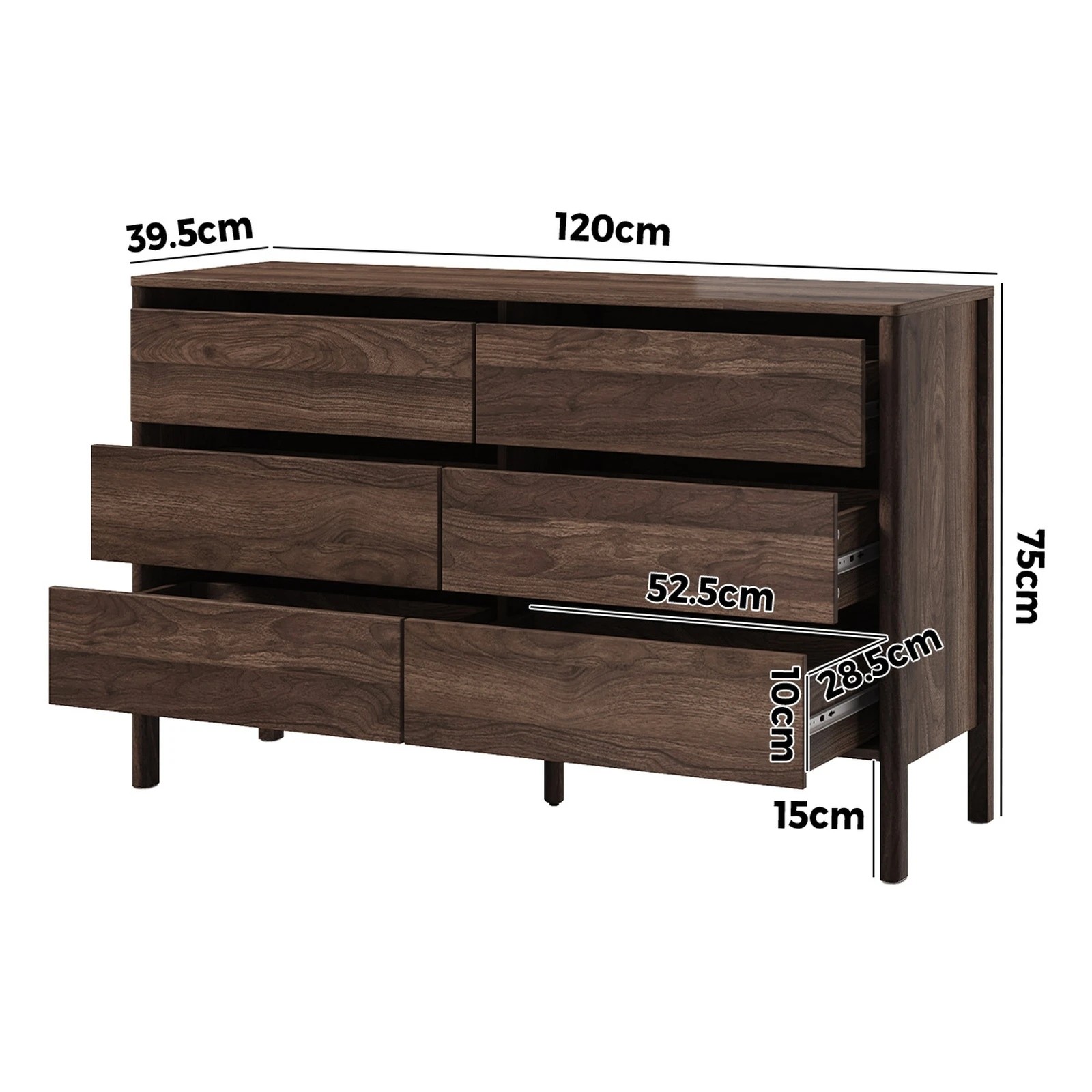 2 Oikiture 6 Chest Of Drawers Dresser Lowboy Storage Handle-Free Bedroom - Brown, 2 of 8