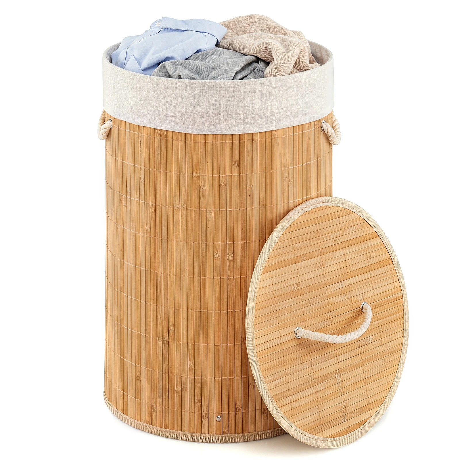5 Costway 50L Round Laundry Hamper Bamboo Clothes Hamper w/Removable Liner - Natural, 5 of 5