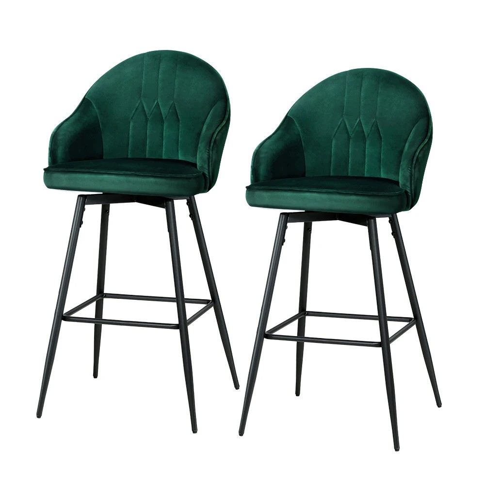 1 Artiss 2x Bar Stools Velvet Swivel Metal Legs Green - Green, 1 of 5