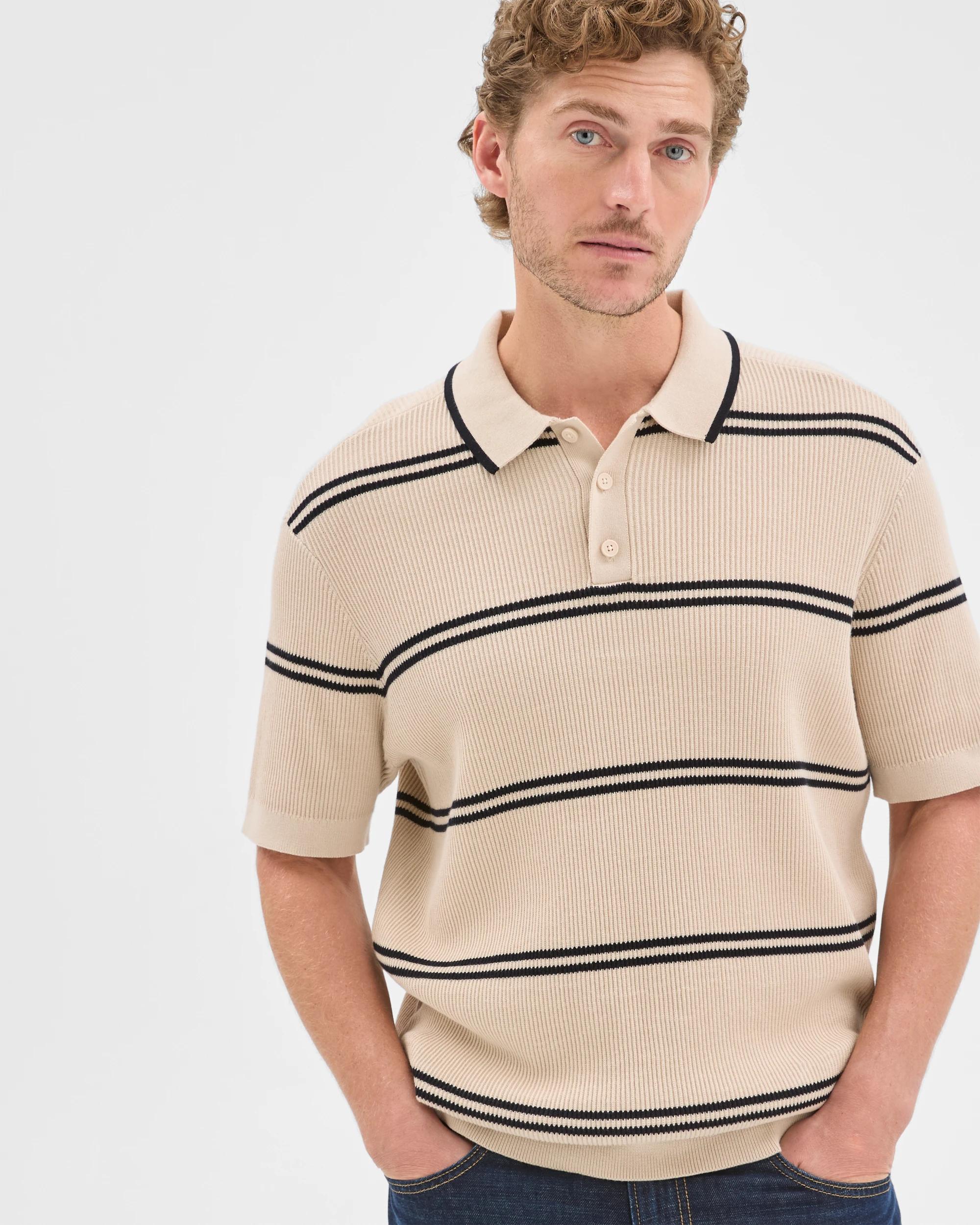 4 Target Man Australian Cotton Stripe Knit Polo Top BIRCH, 4 of 6