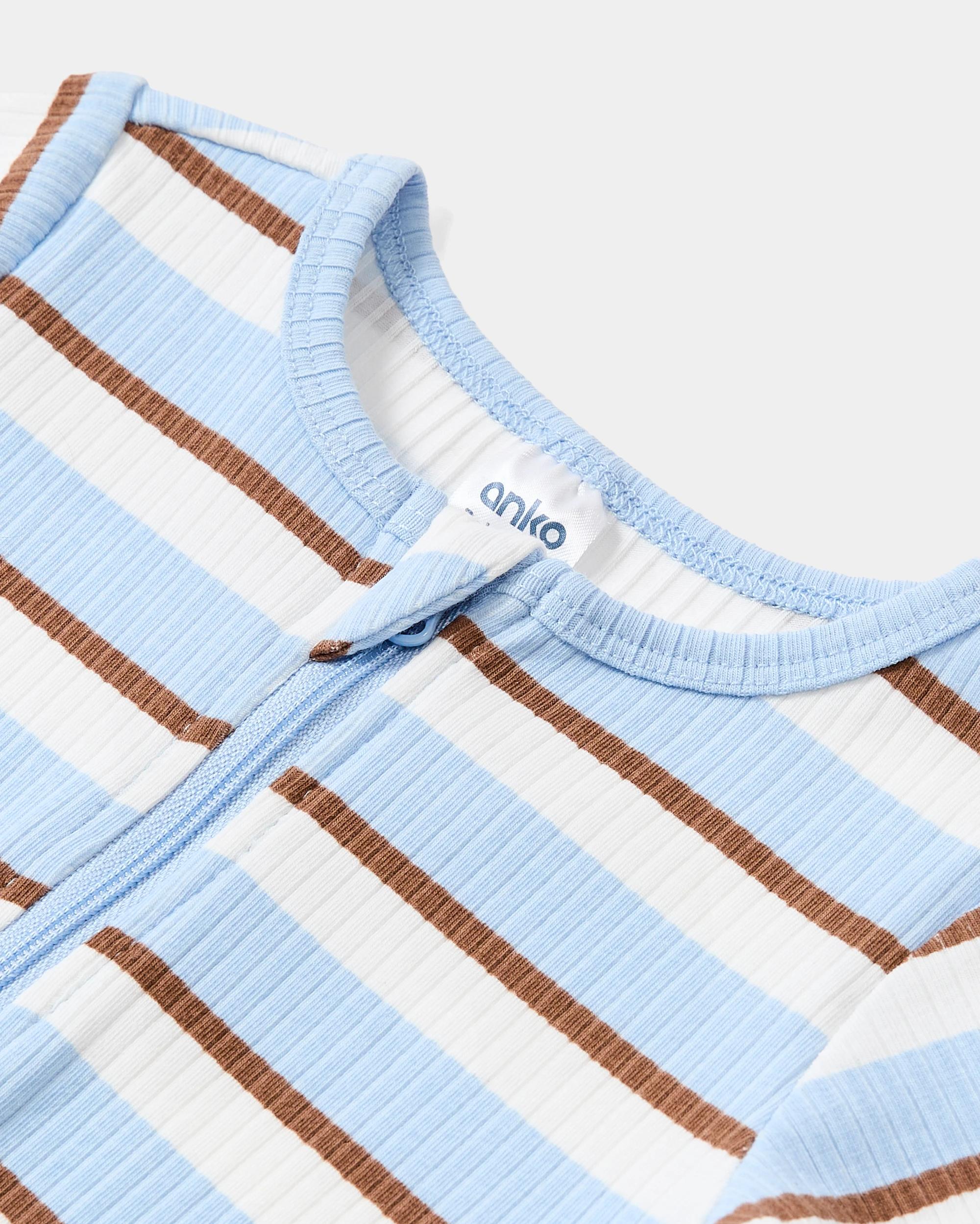 3 Short Sleeve Rib Zip Romper Stripe, 3 of 3