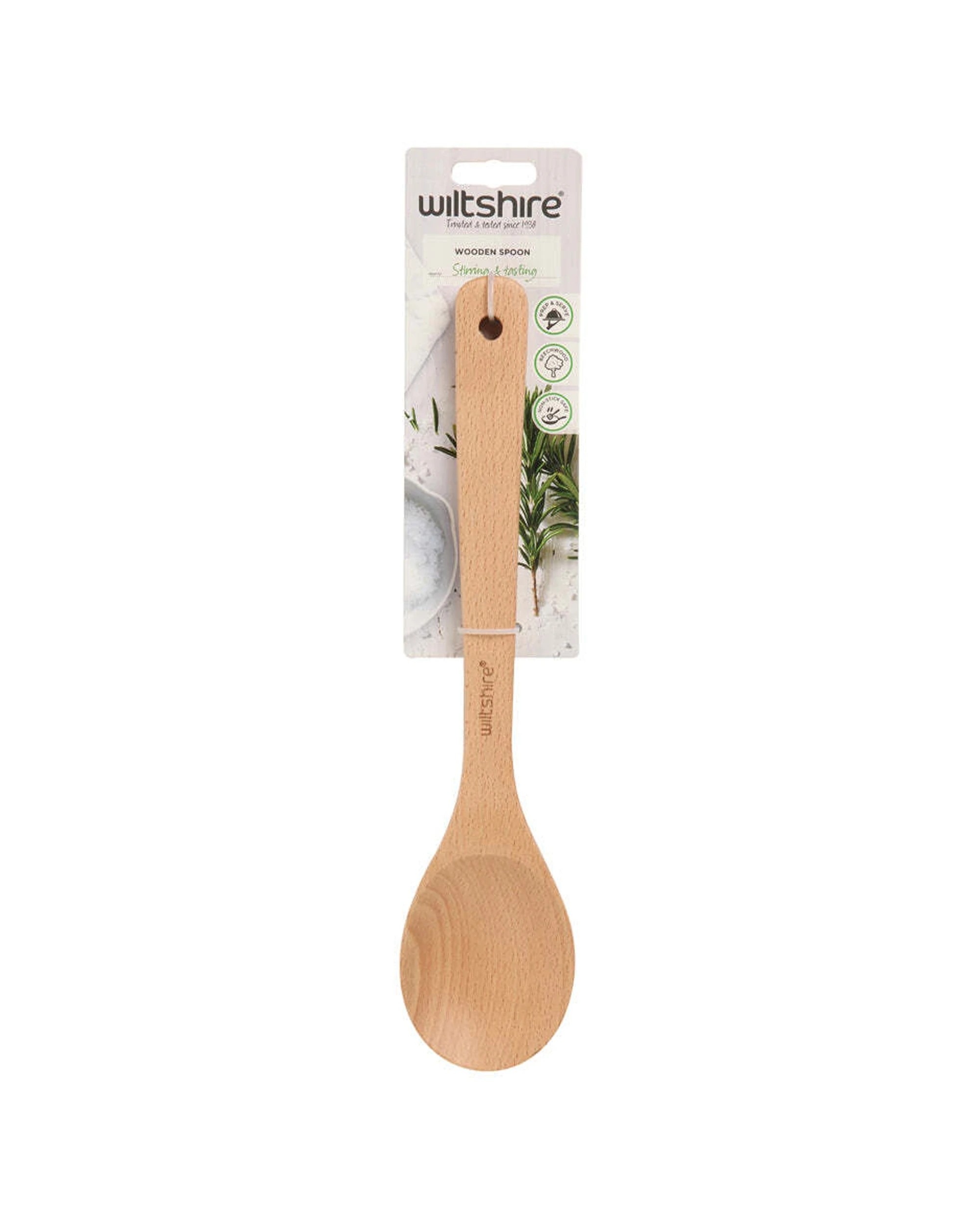 2 Wiltshire Beechwood Non-Stick Solid Spoon Stirrer Kitchen Utensil 31cm - Natural, 2 of 2