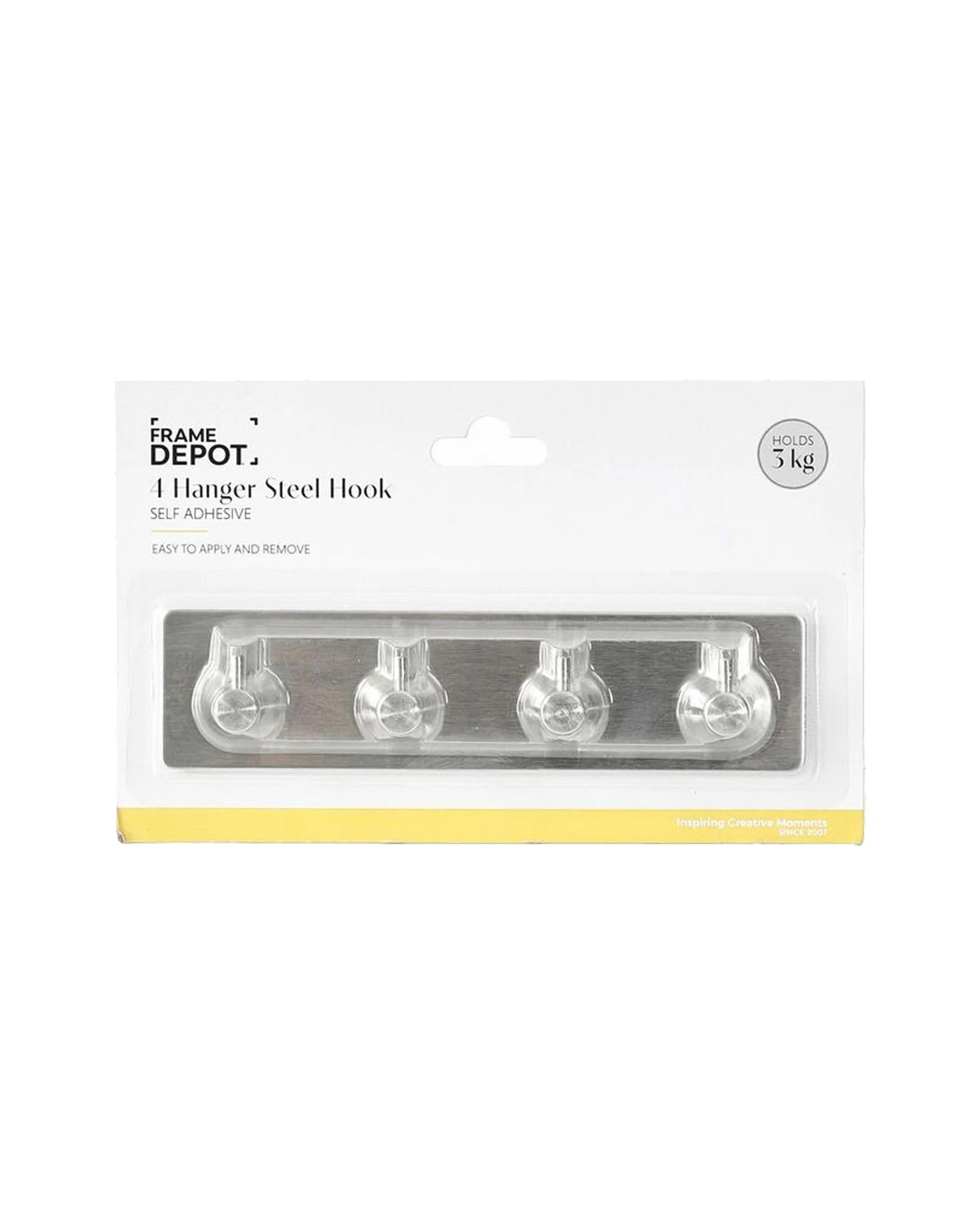 1 Frame Depot Self Adhesive Hassle Free Hook With 4 Steel Hangers - Silver, 1 of 1