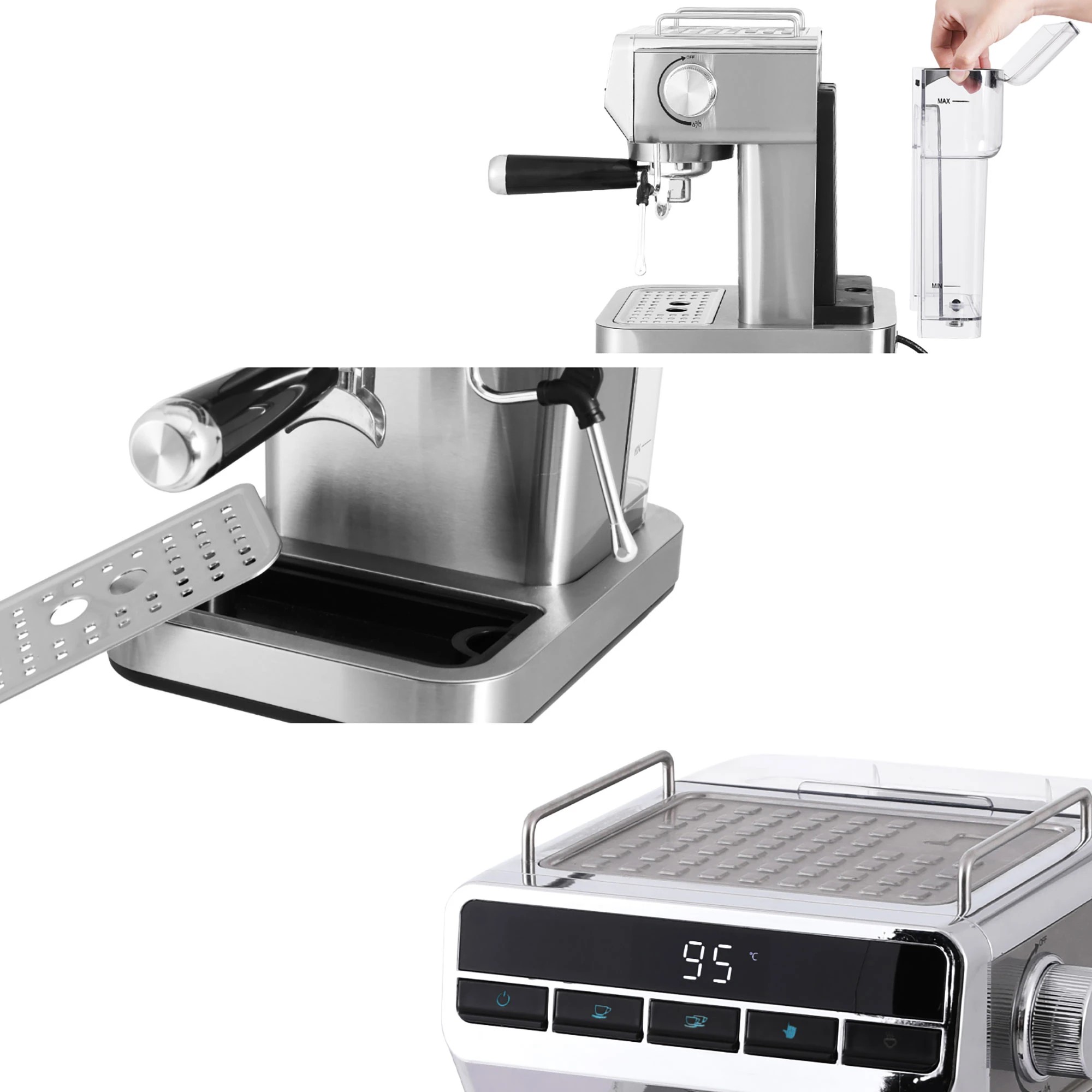 3 Devanti 20 Bar Coffee Machine Espresso Cafe - Silver, 3 of 5