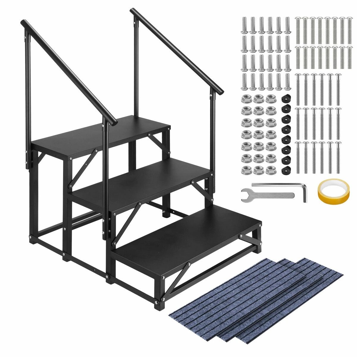 3 Ausway 3 Step Caravan Steps Stair with Handrails 150kg Non-Slip TPE Pads Outdoor RV Camper Trailer Ladder, 3 of 3