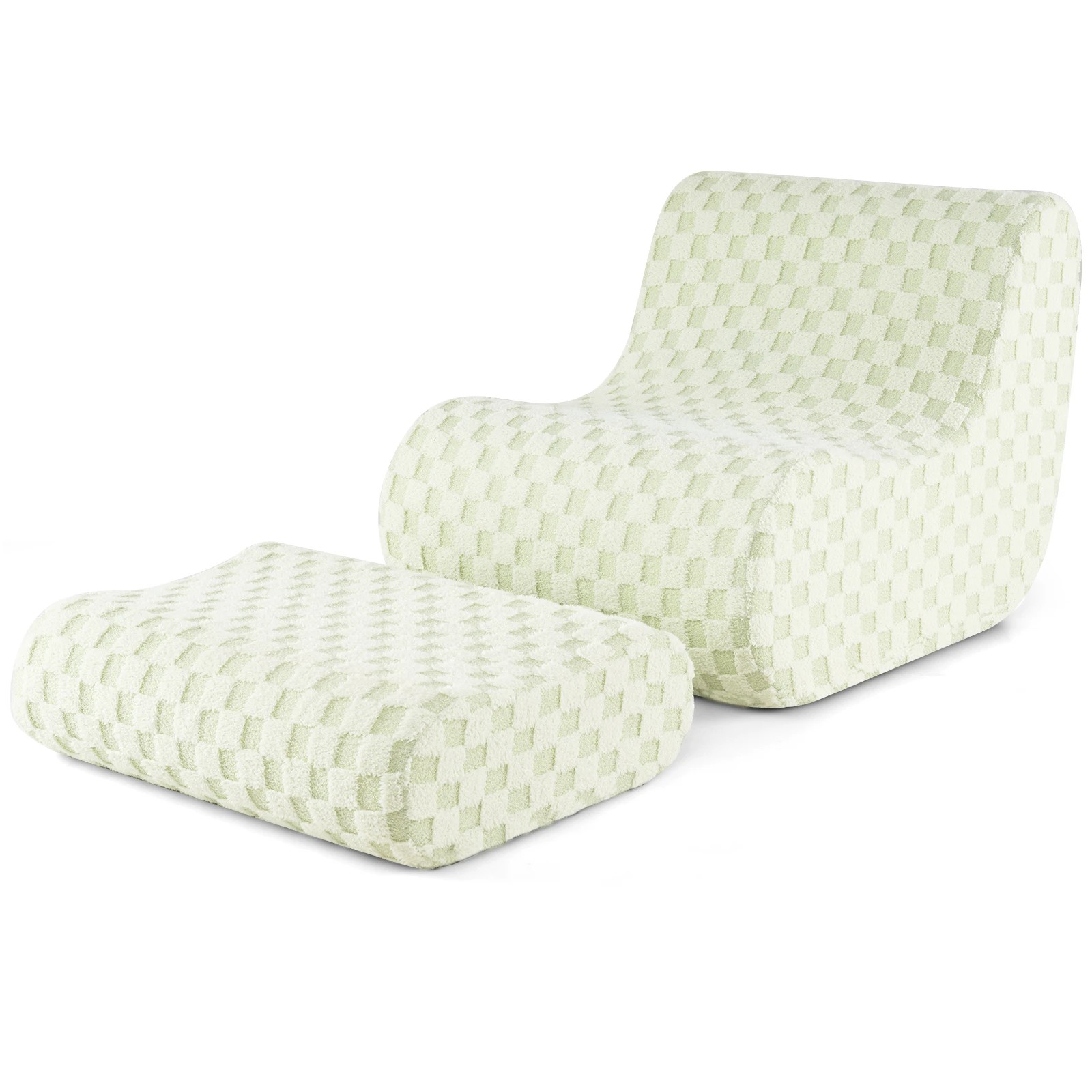 1 Costway 2PCS Bean Bag Chair w/Ottoman Lazy Sofa Lounger Seat Washable Cover - Green, 1 of 1