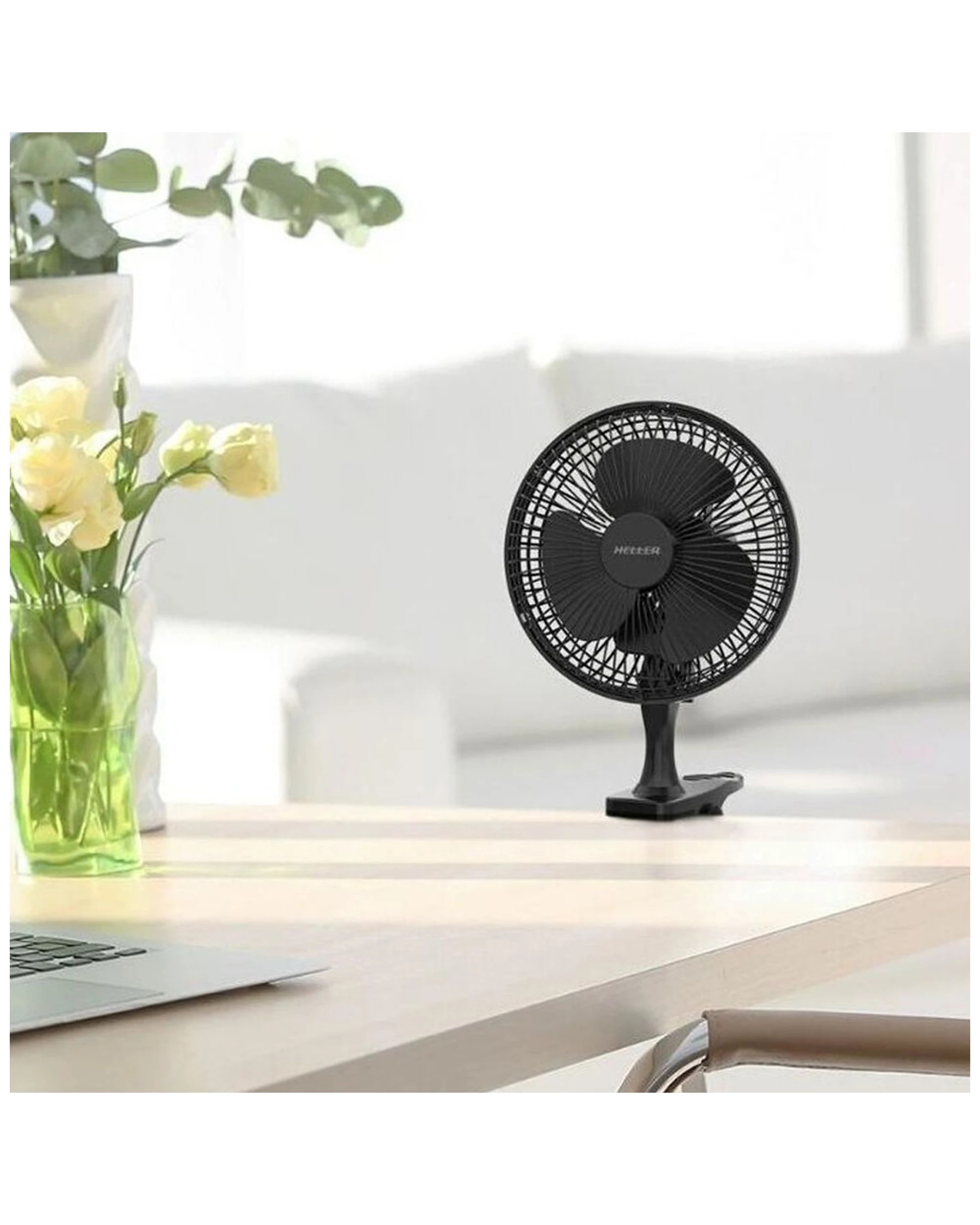 2 HELLER 15cm Clip Fan - Two Speed - Fan Safety Guard - 15W Personal Desk - Black, 2 of 4
