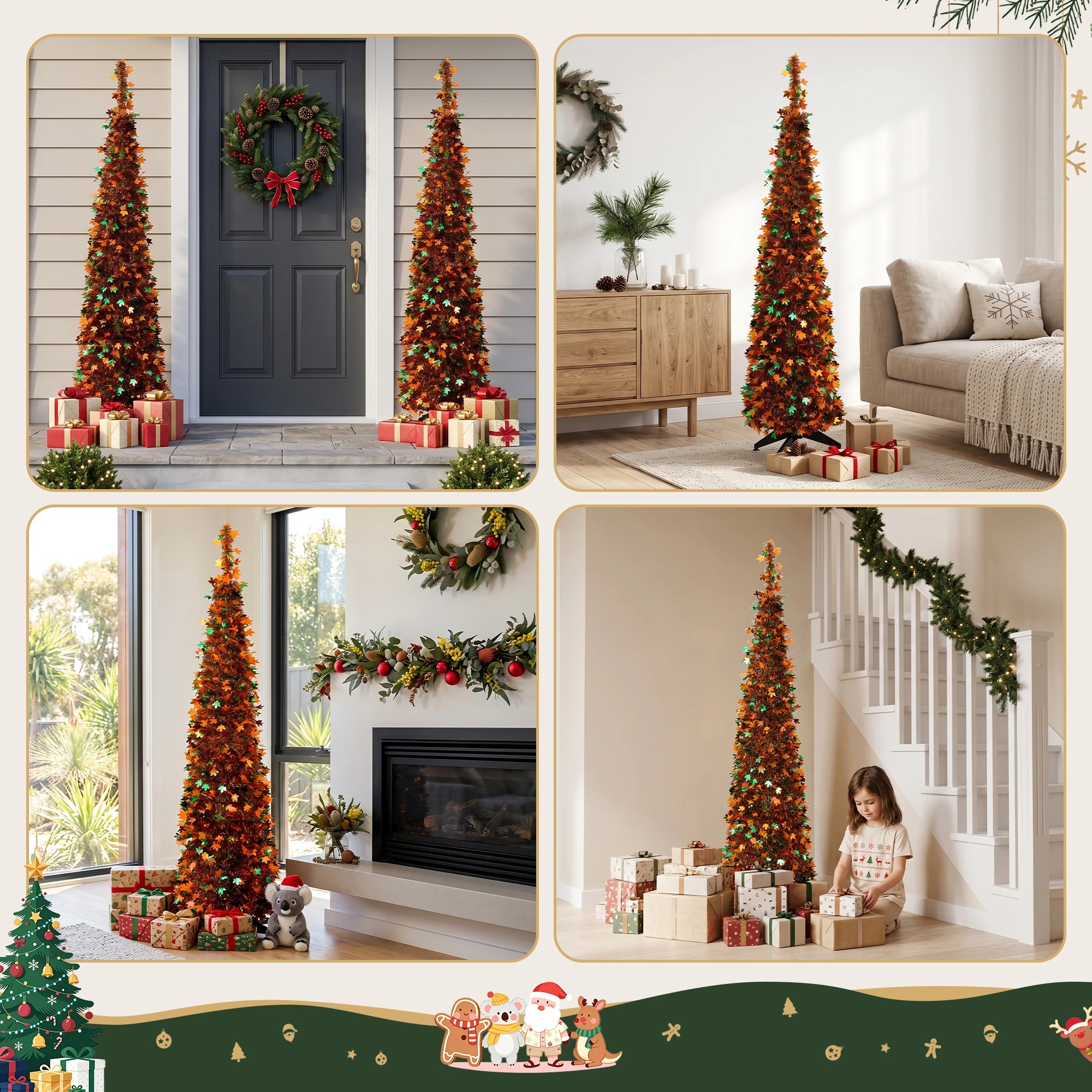 6 Jingle Jollys 160cm Pop Up Christmas Tree Artificial Christmas Tree Golden Maple Leaf - Multi, 6 of 8