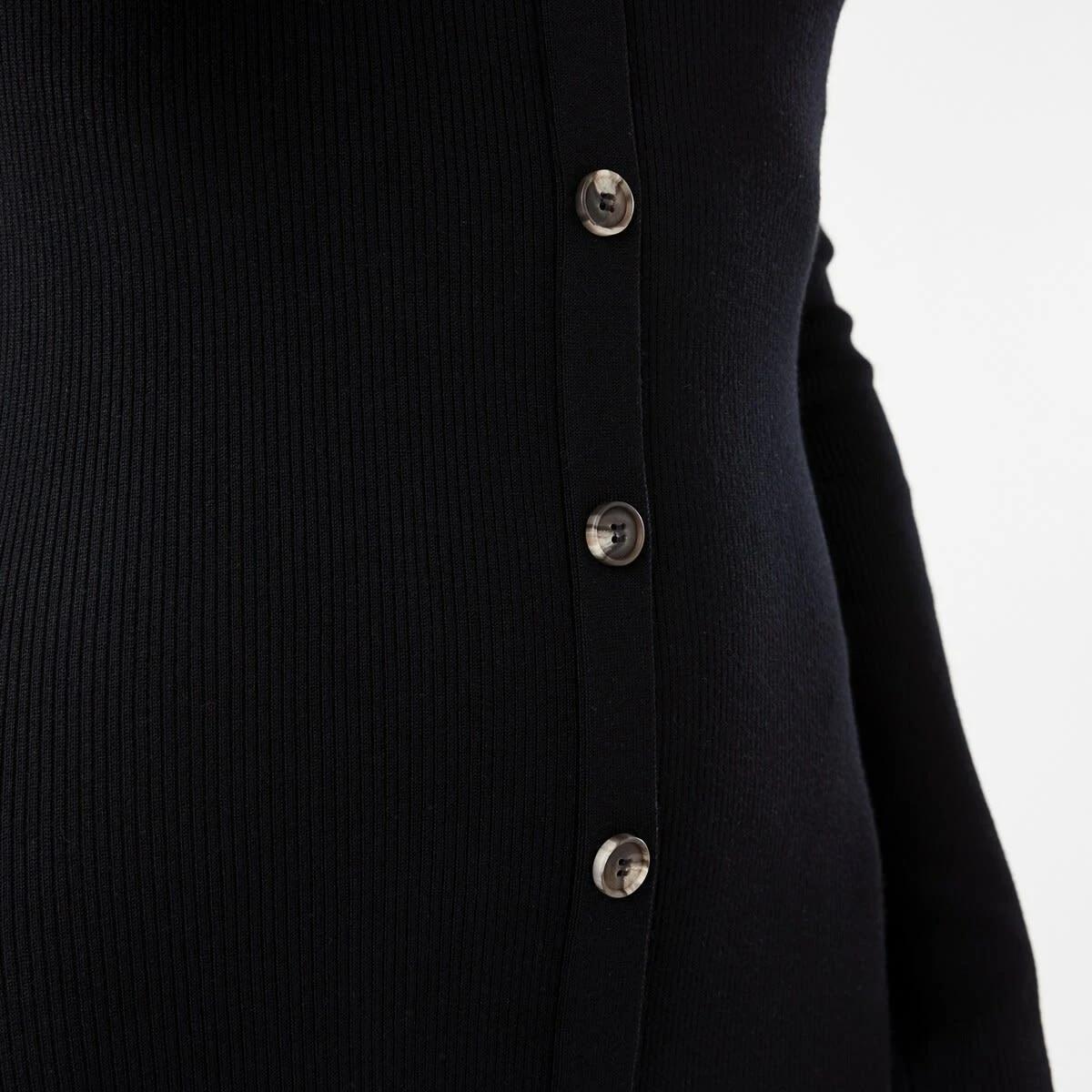 6 Long Sleeve Button Through Knit Maxi Dress Black, 6 of 6