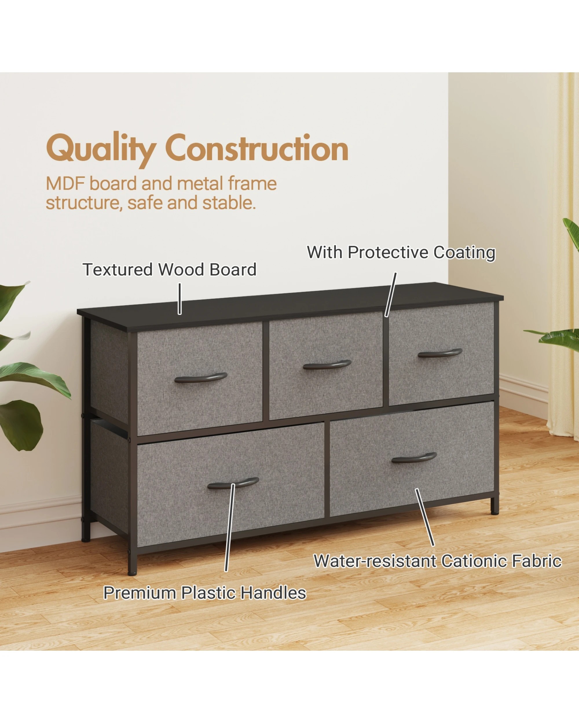 6 Advwin 5 Chest Of Drawers Storage Cabinet Tower Dresser Lowboy
 - Grey, 6 of 9