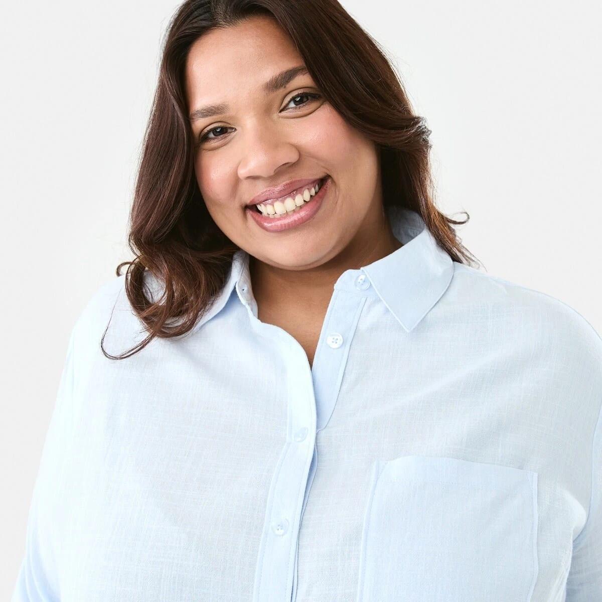 5 Curve Long Sleeve Cotton Shirt Blu Bysde, 5 of 8