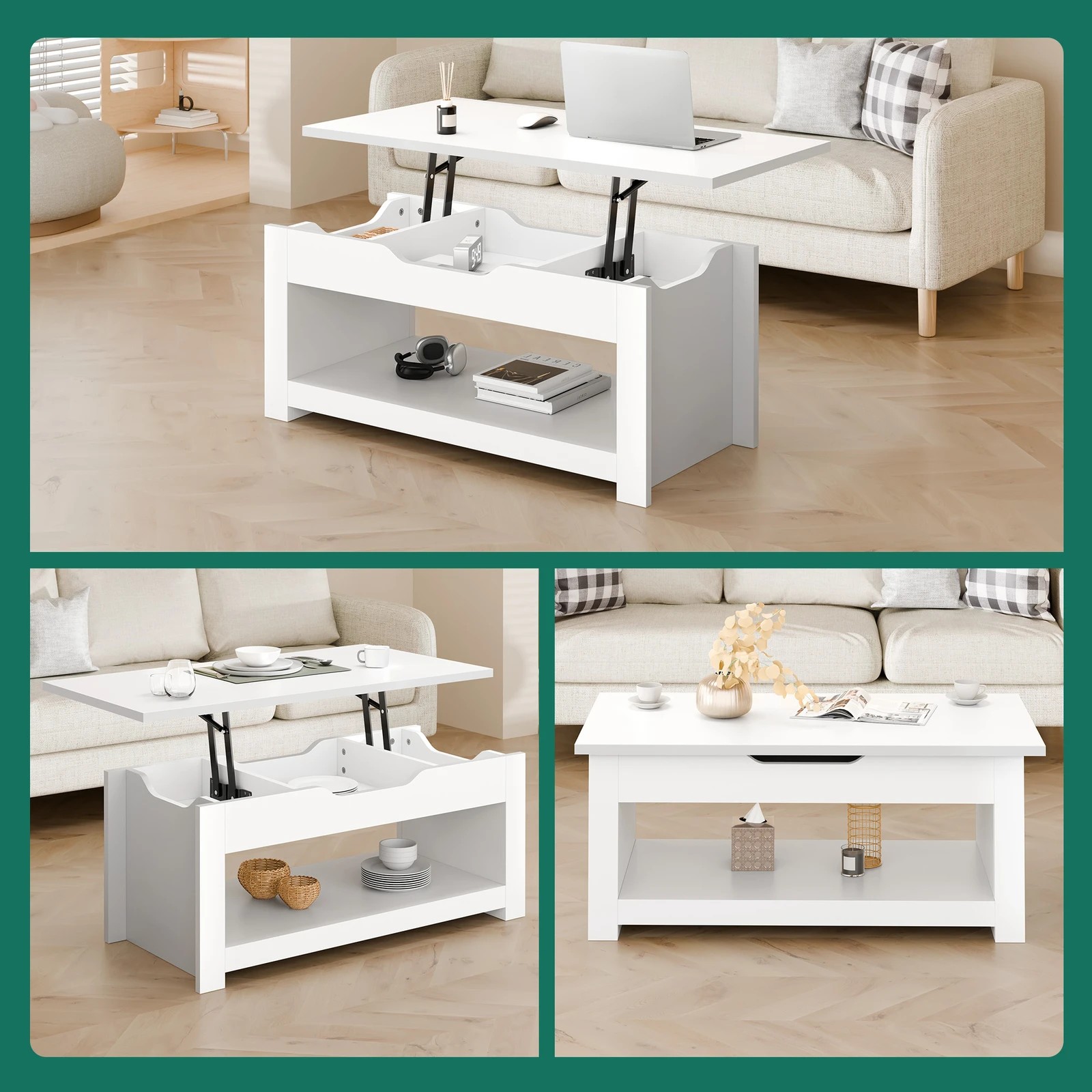 9 Alfordson Coffee Table Lift Up Top Laptop Desk Hidden Storage Shelf - White, 9 of 10