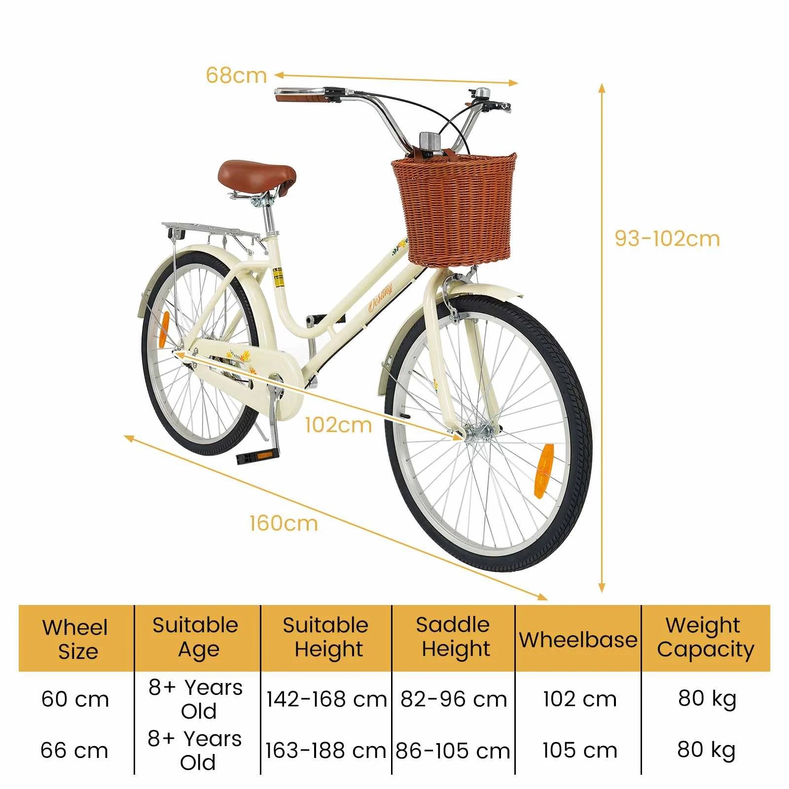 3 Costway 60cm Beach Cruiser Bike Commuter Bike w/Adjustable Seat Adult Bicycle - Beige, 3 of 3