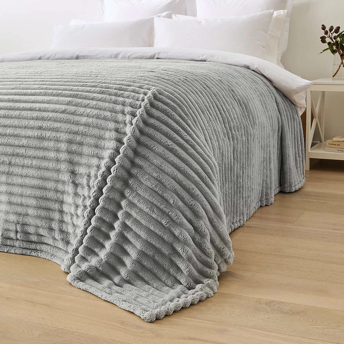 3 Plush Ribbed Blanket - Queen/King Bed, Grey, 3 of 6