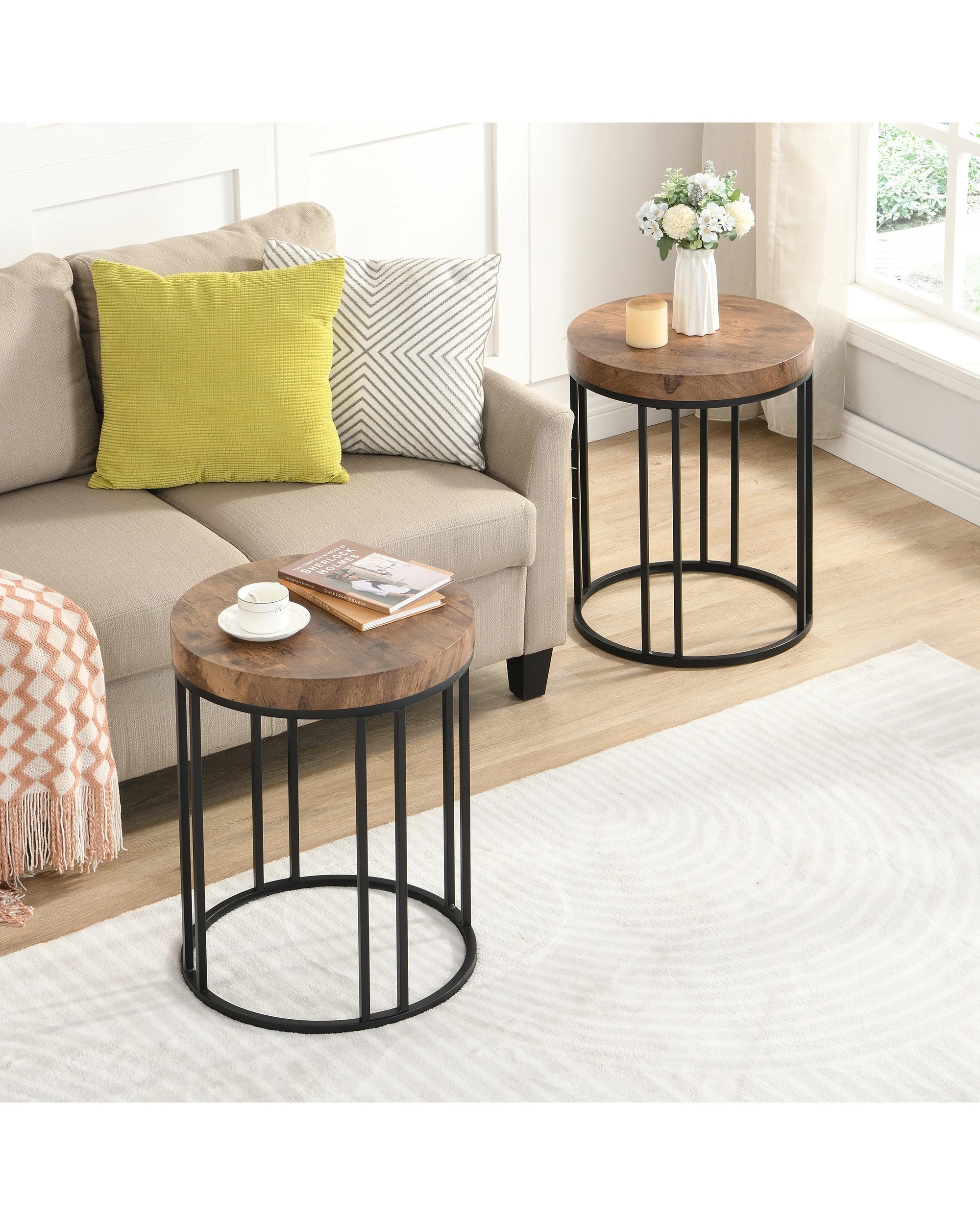 3 IHOMDEC Round Side Table MDF Top with Metal Frame  Set of 2, 3 of 5