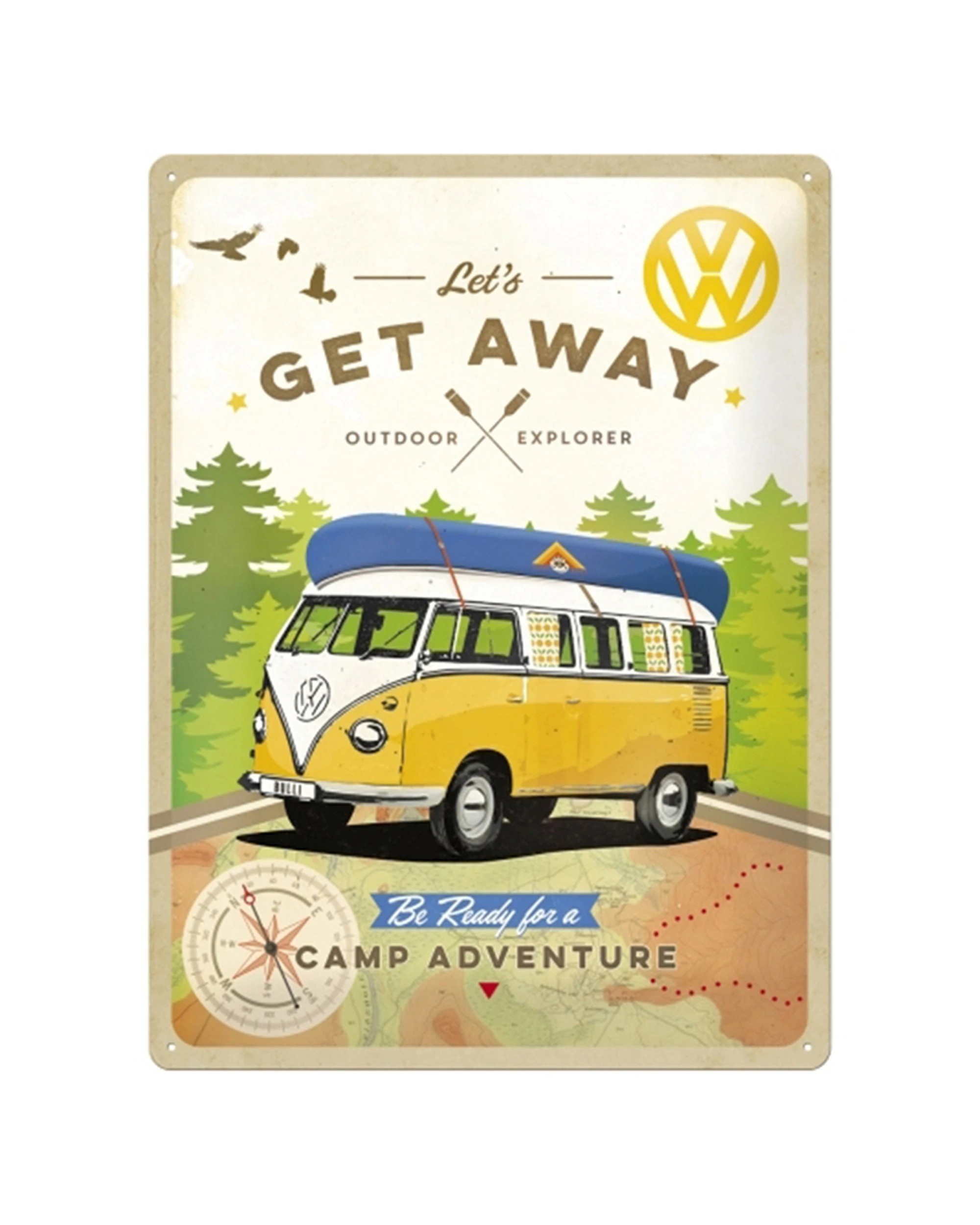 1 Nostalgic-Art Large 30x40cm Metal Wall Art Sign Plaque - VW Bulli Let's Get Away!, 1 of 3