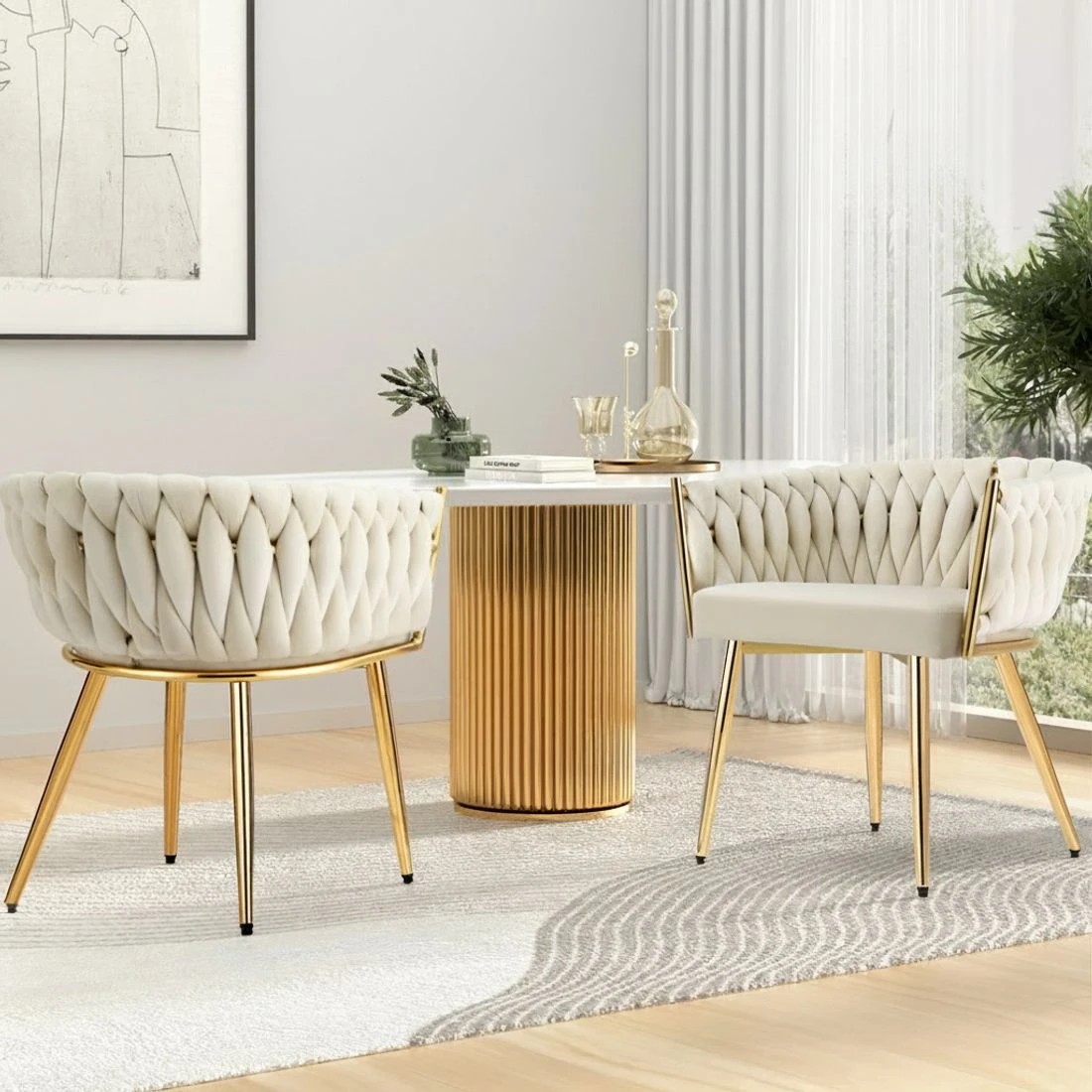3 1 Set of 4 Artiss Dining Chairs Velvet Armchair - Natural, 3 of 5