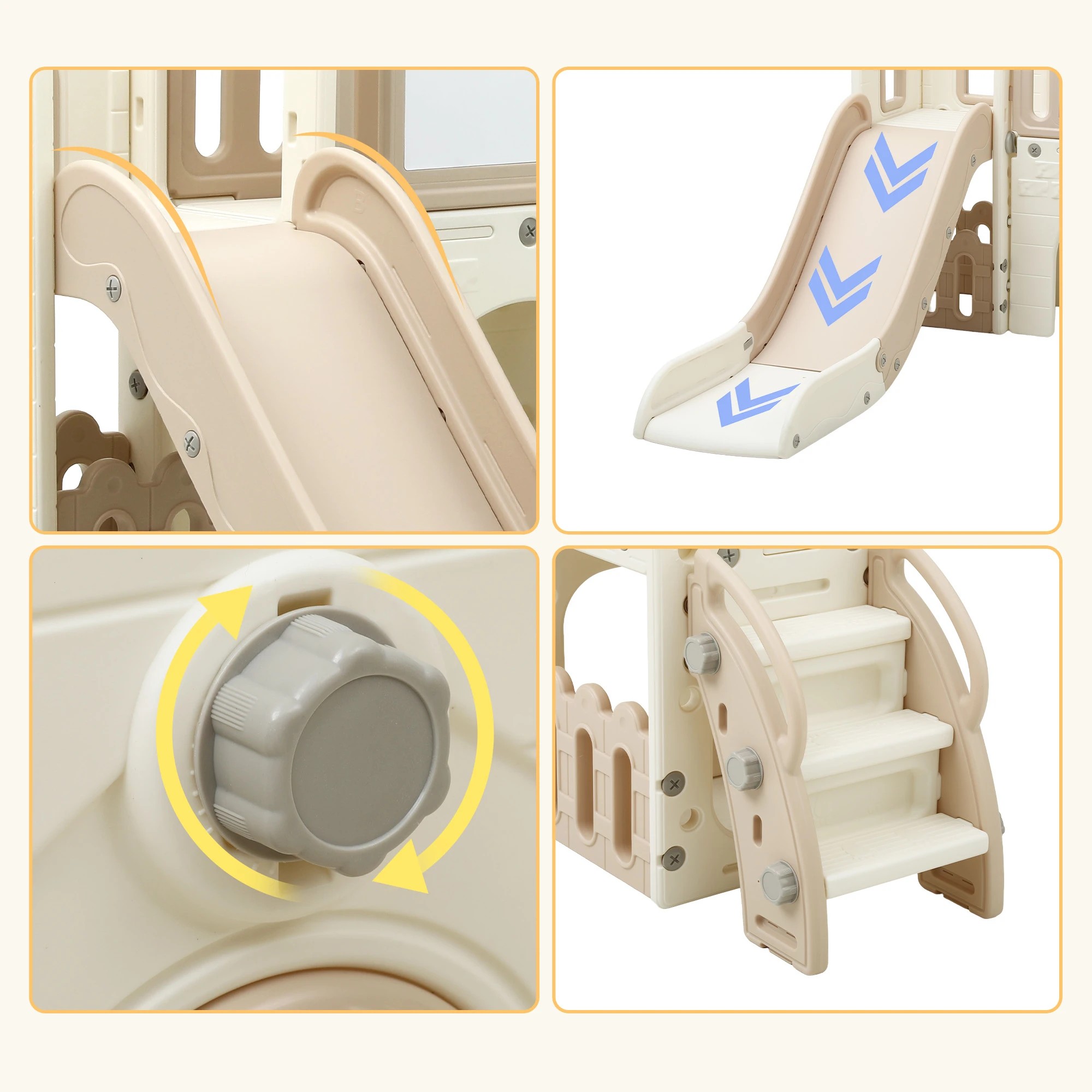 8 Keezi Kids Slide Set Indoor Toddler Playset With Basketball Hoop And Drawing Board - Beige, 8 of 9