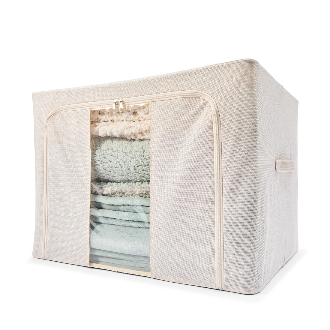 2 Linen Look Collapsible Box with Window - Extra Large, Beige, 2 of 10