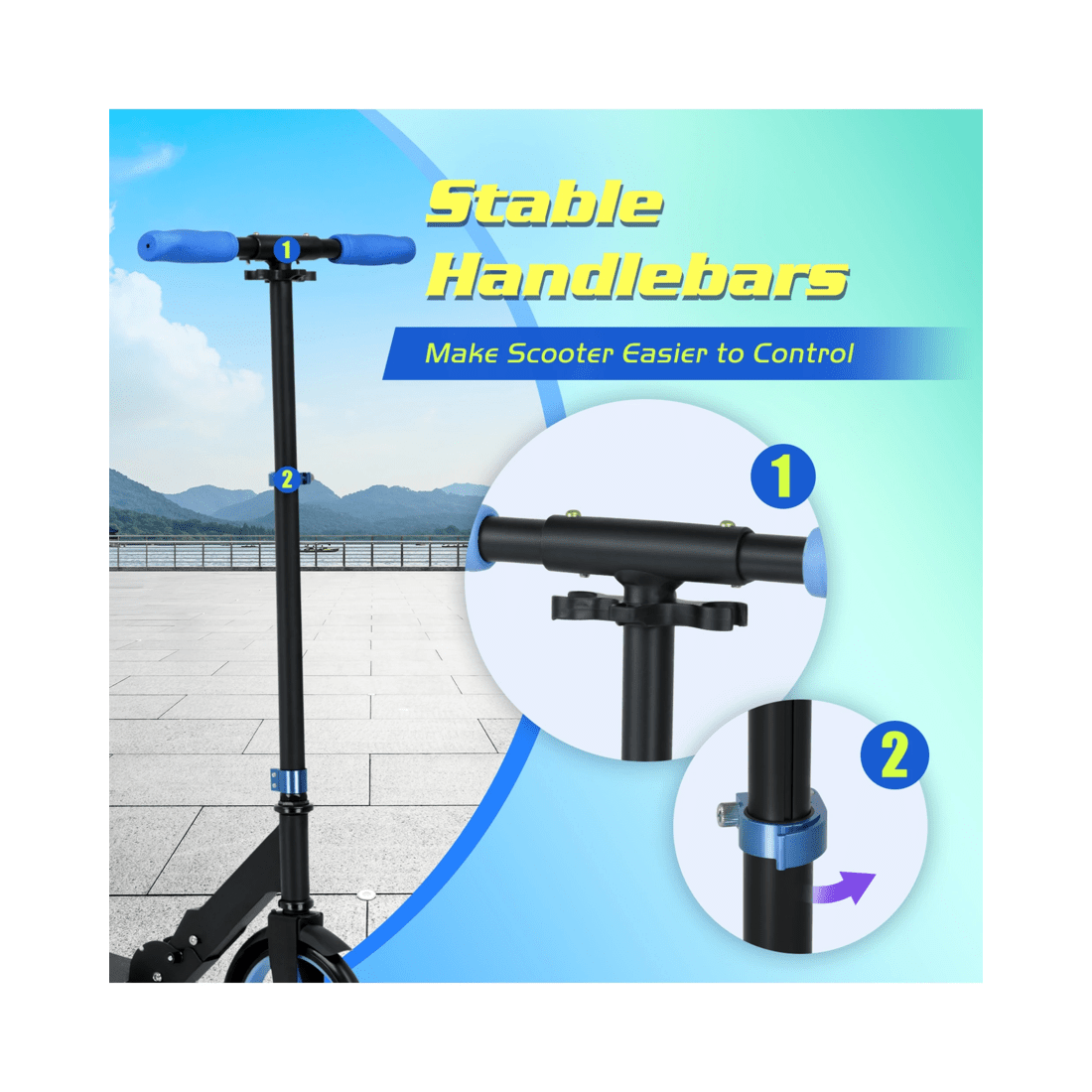 7 Advwin Folding Kids Kick Scooter w/ Big Wheel & Adjustable Height Blue, 7 of 9