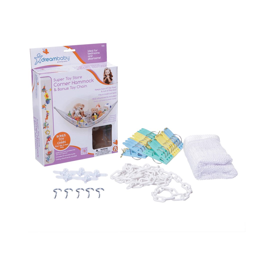 2 Dreambaby Super Toy Store Corner Hammock W/chain
 - White, 2 of 3