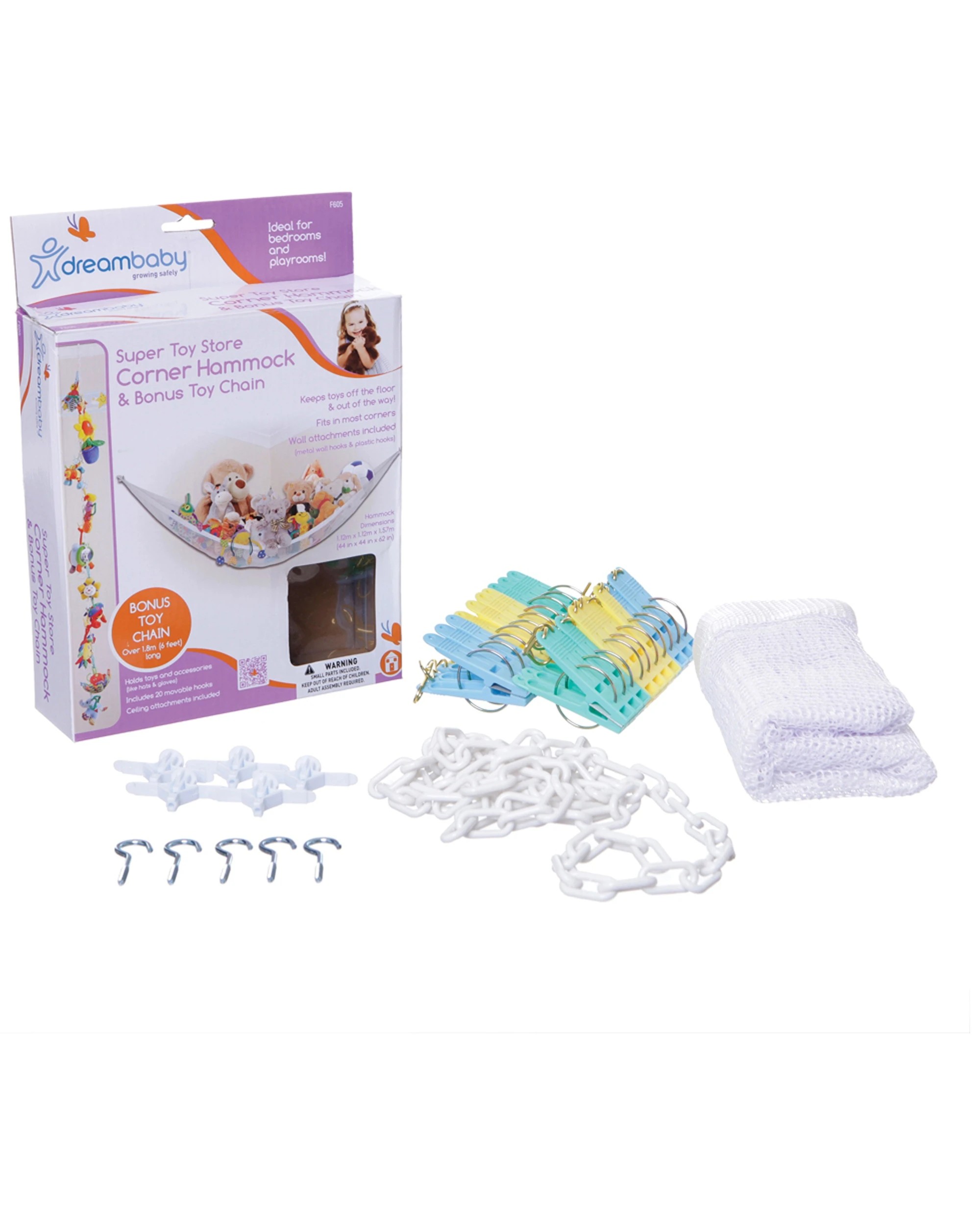 2 Dreambaby Super Toy Store Corner Hammock W/chain
 - White, 2 of 3