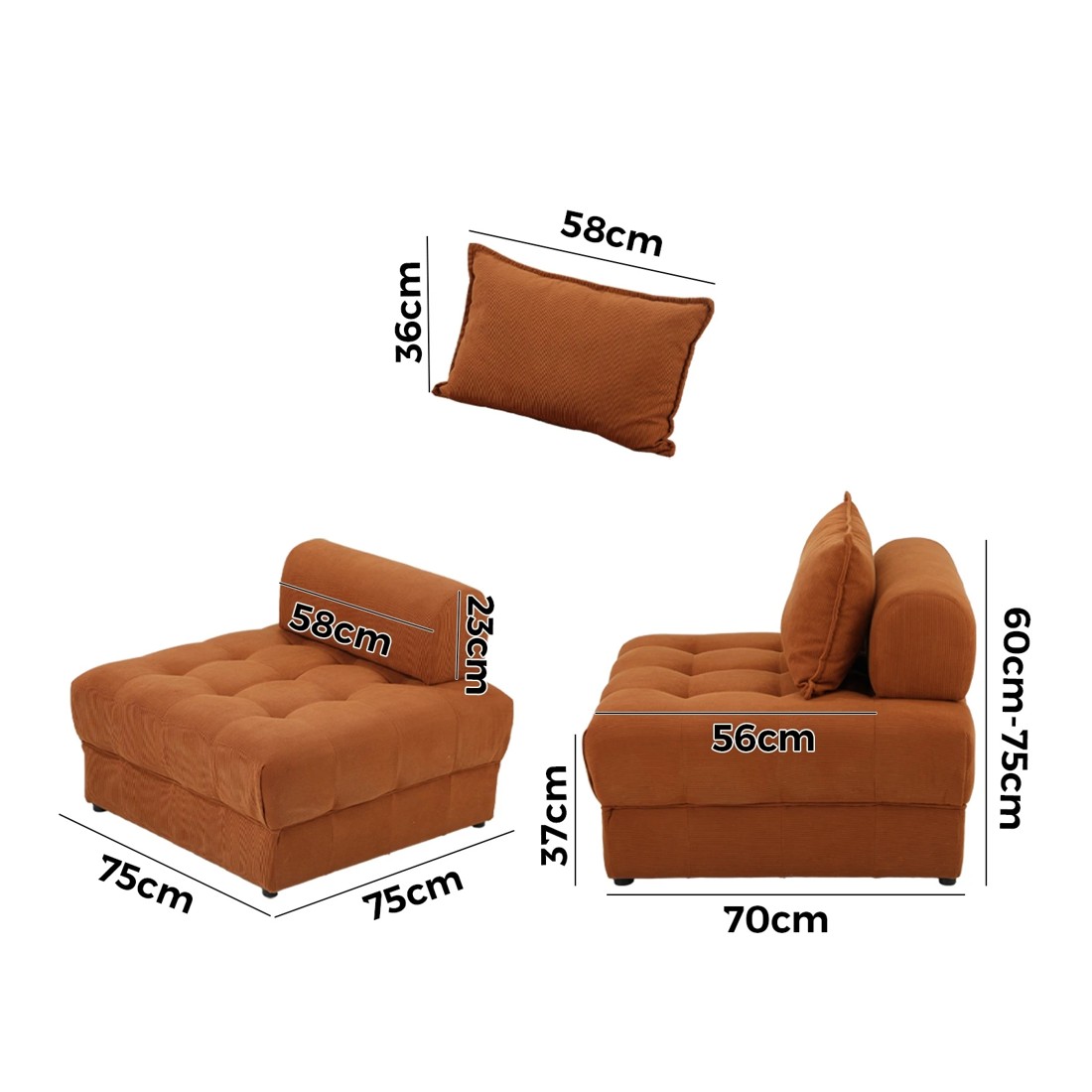 9 Oikiture 3 Seater Velvet Modular Sofa Lounge Chair Armless Tofu Back
 - Brown, 9 of 10