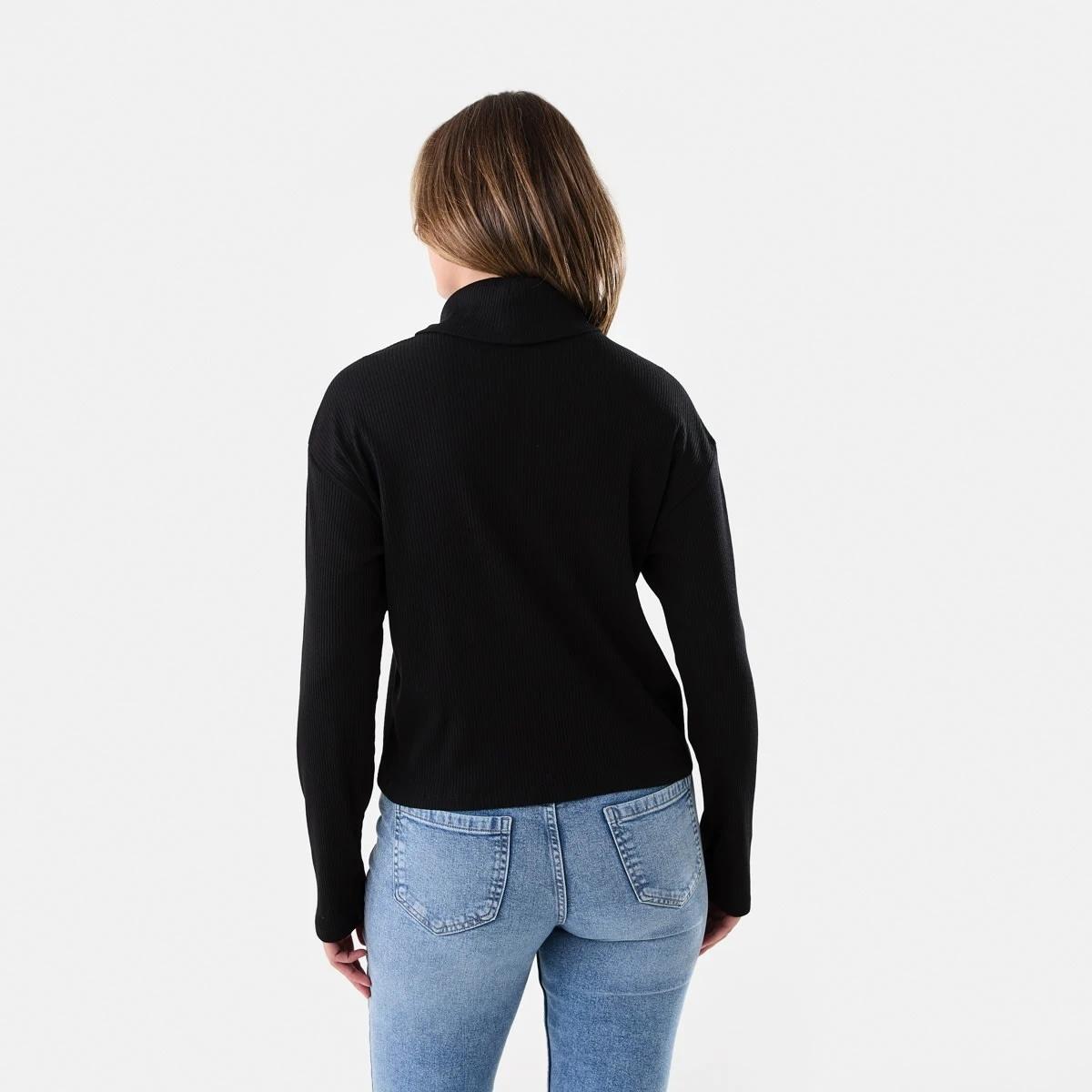 3 Long Sleeve Rib Turtleneck Top Black, 3 of 5