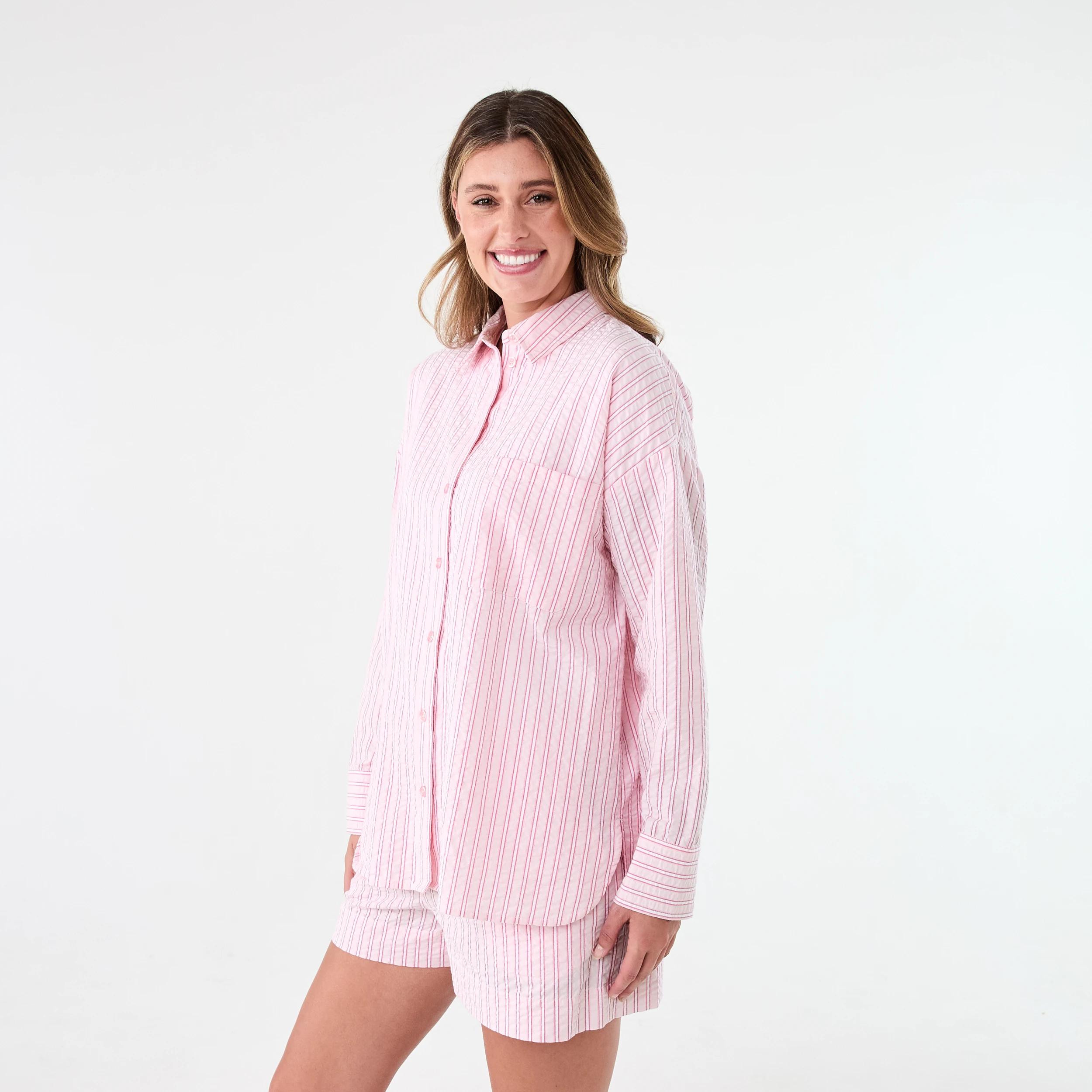3 Long Sleeve Oversized Seersucker Shirt S Strp Sb, 3 of 9