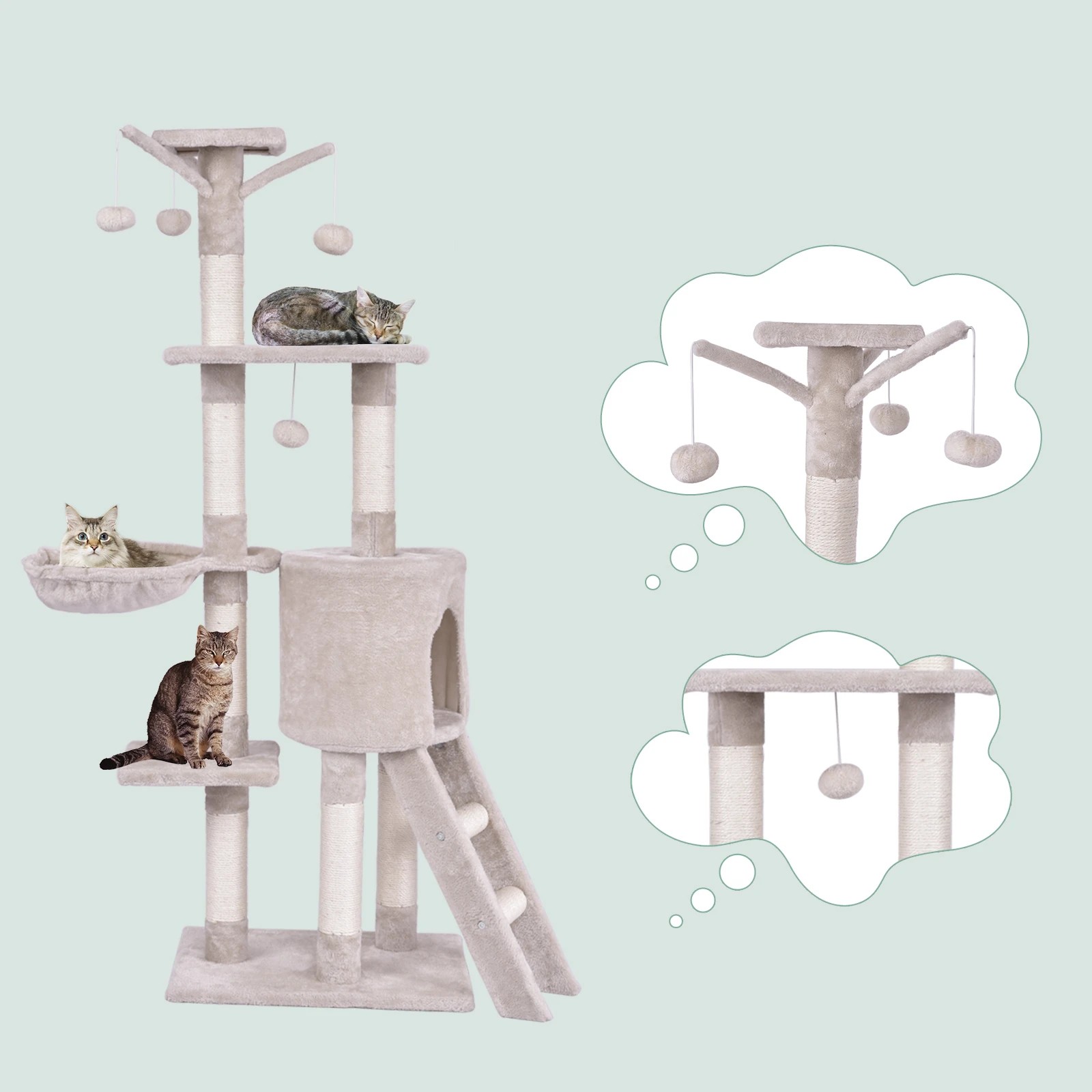 3 Costway 1.4M Cat Tree Multi-level Kitten Condo House Funiture w/Ladder, 3 of 5