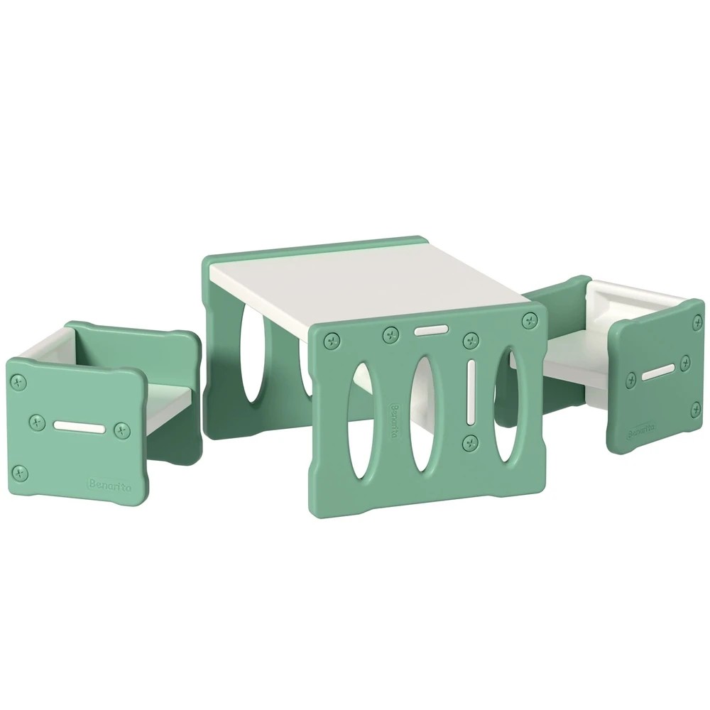 1 Keezi 3PCS Kids Table and Chairs Set HDPE - Green, 1 of 3