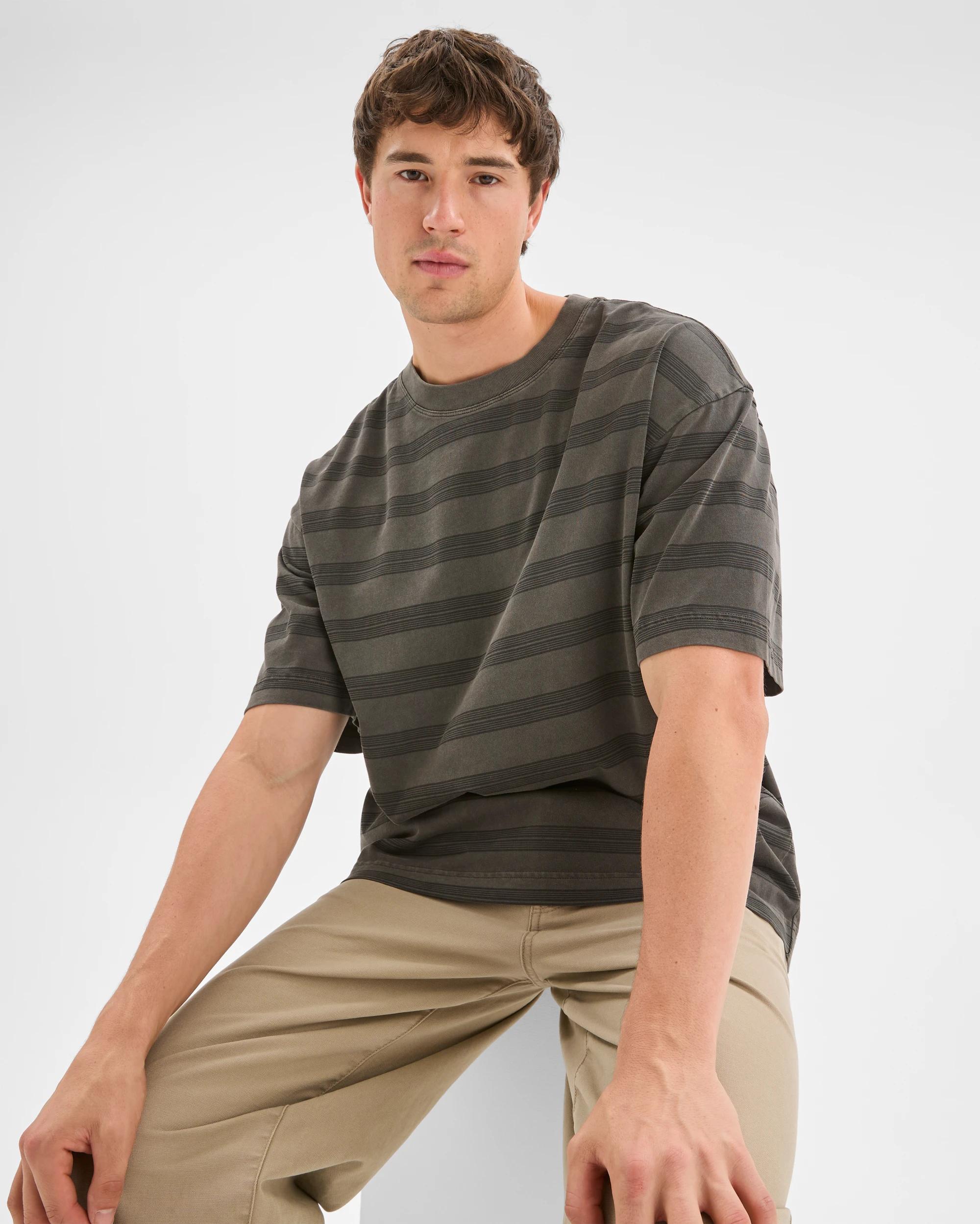 4 Commons Australian Cotton Overdyed Striped T-Shirt BLACK STRIPE, 4 of 7
