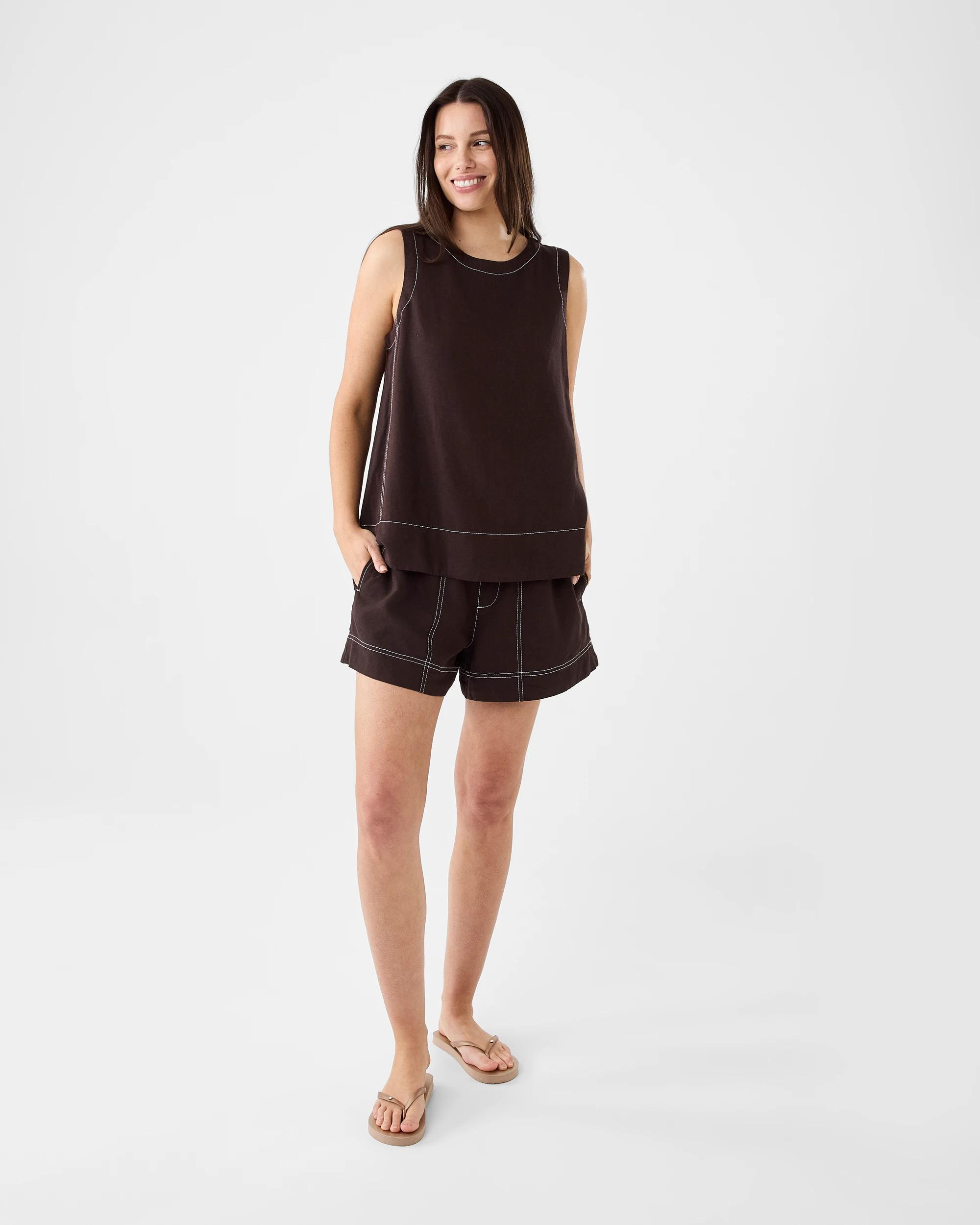 7 Sleeveless Linen Blend Contrast Stitch Swing Top Cbean, 7 of 7