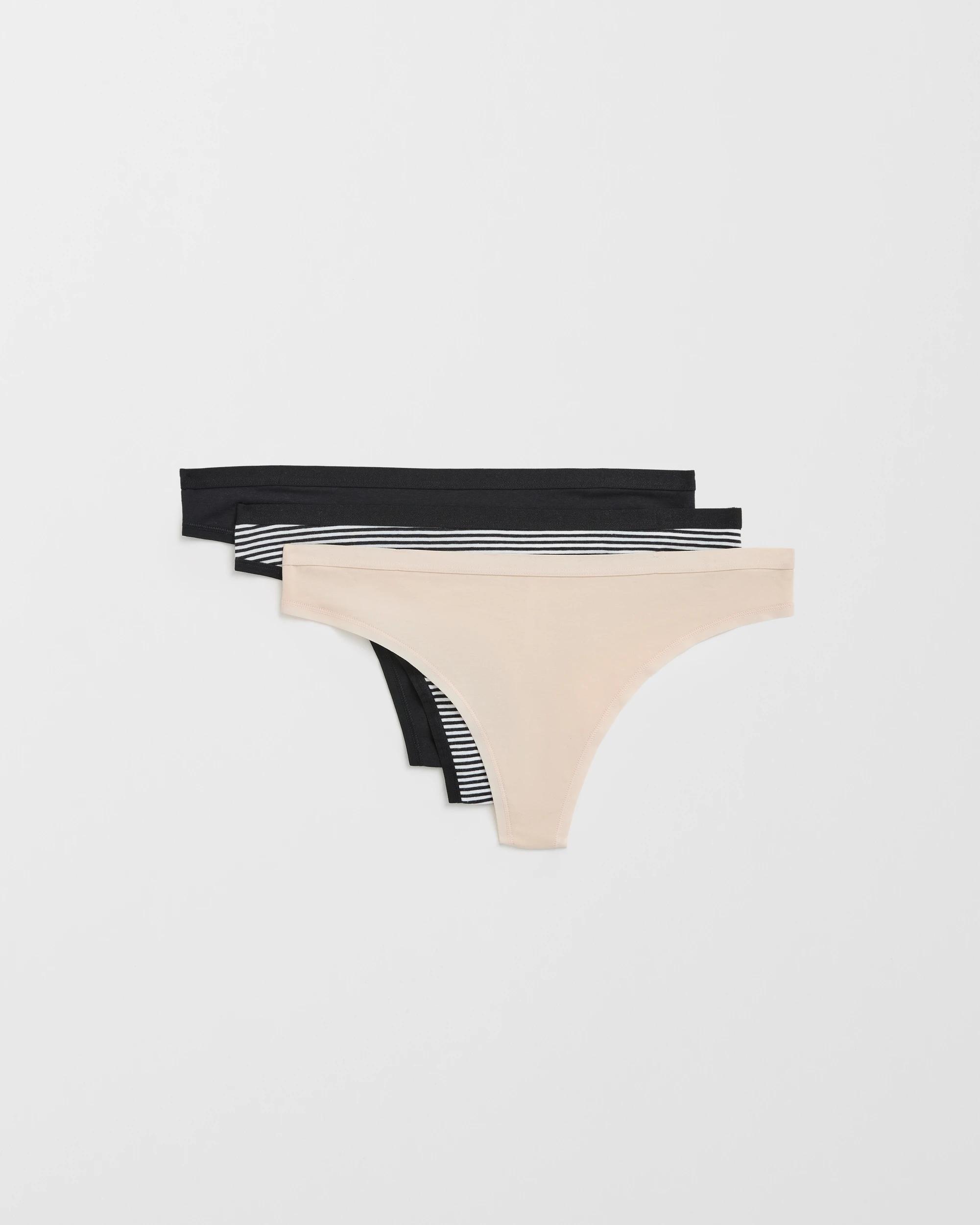1 Australian Cotton 3 Pack G-String Briefs - Lily Loves BLACK/BLACK STRIPE/SHELL, 1 of 4