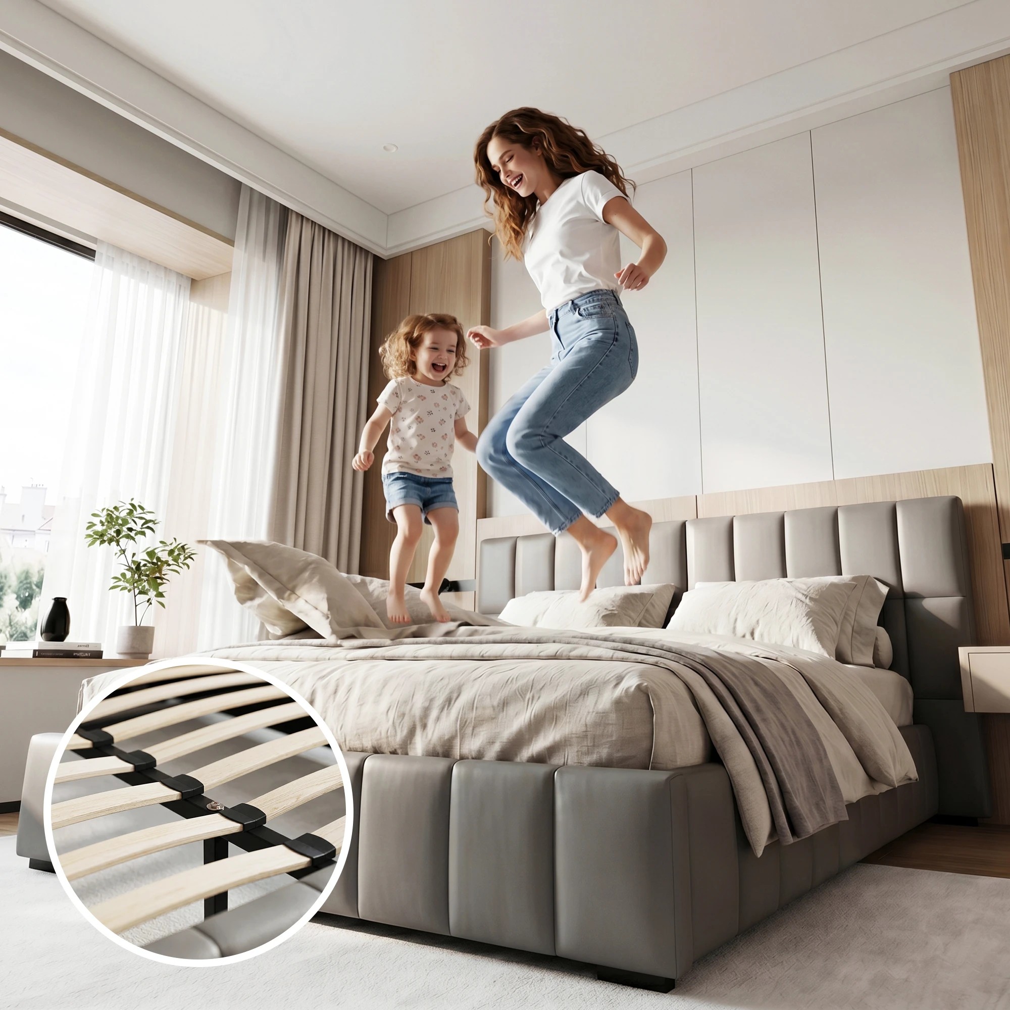 6 Artiss Queen Bed Frame with Gas Lift Storage Foldable Bench - Grey, 6 of 9
