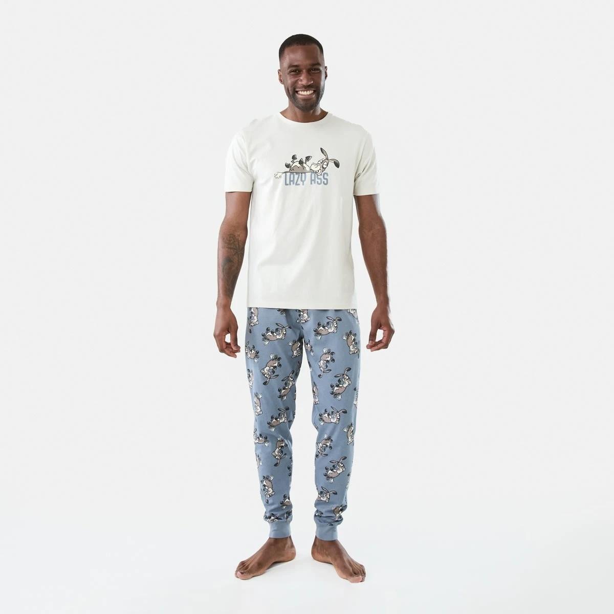 1 Short Sleeve Knit Print Jogger Pyjama Set Lazy Ass, 1 of 7