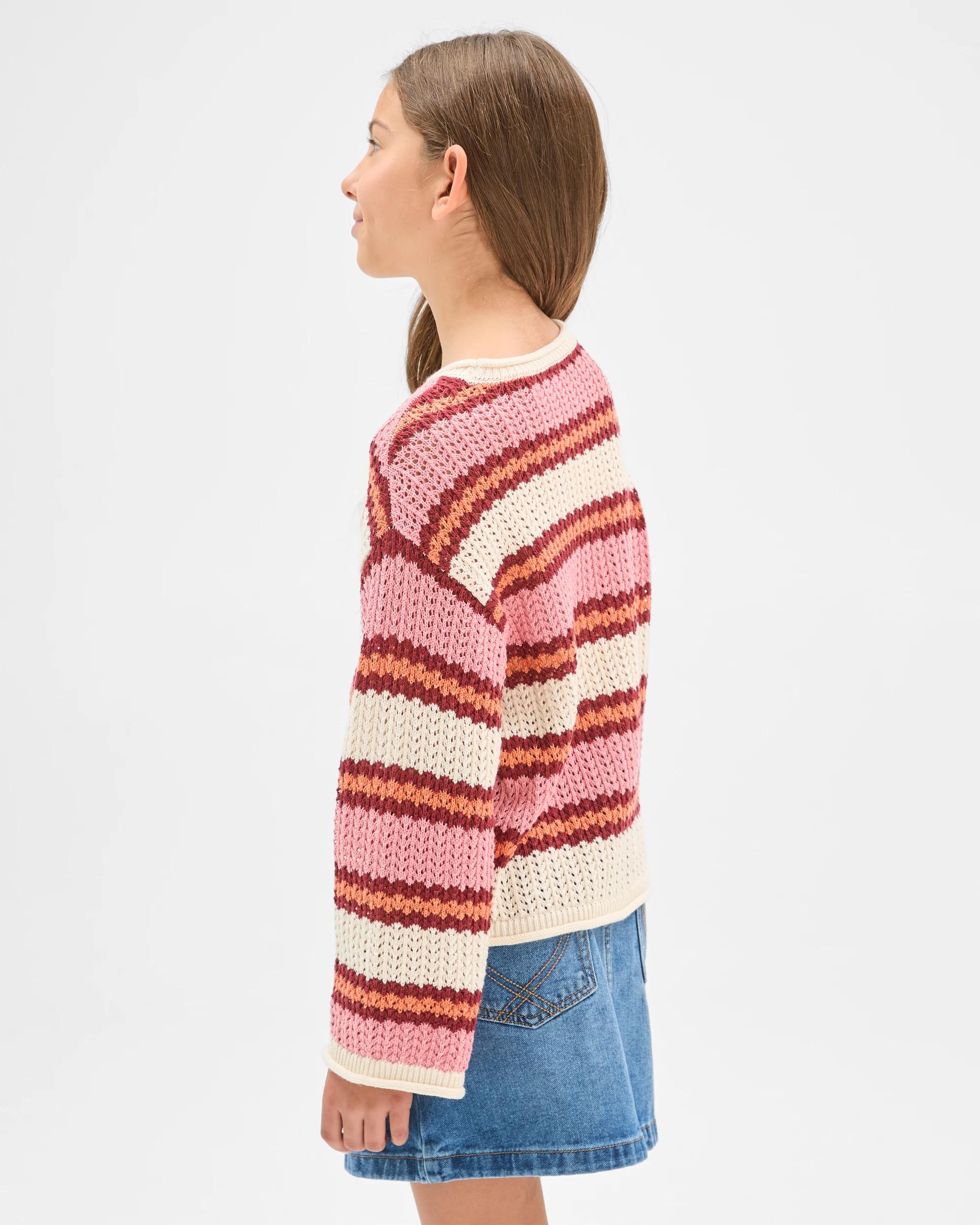 4 Target Kids Australian Cotton Crochet Knit Jumper STRIPE PINK, 4 of 6