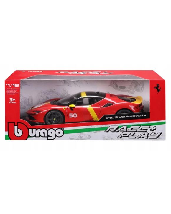 Bburago Race and Play 2024 Ferrari SF90 Stradale Assetto Fiorano #50 Red and Yellow 1:18 Scale Diecast Vehicle