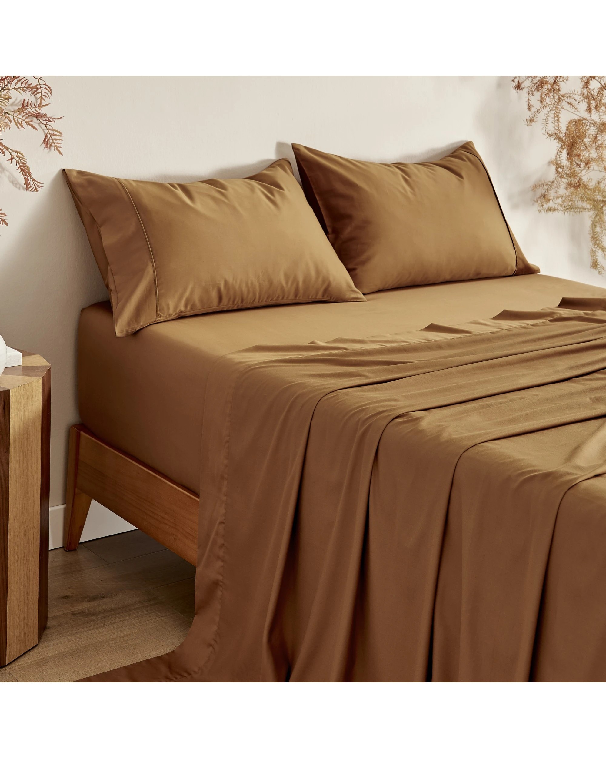 1 Serene 400TC Bamboo Cotton Sateen Sheet Set - Single Bed - Rust, 1 of 6